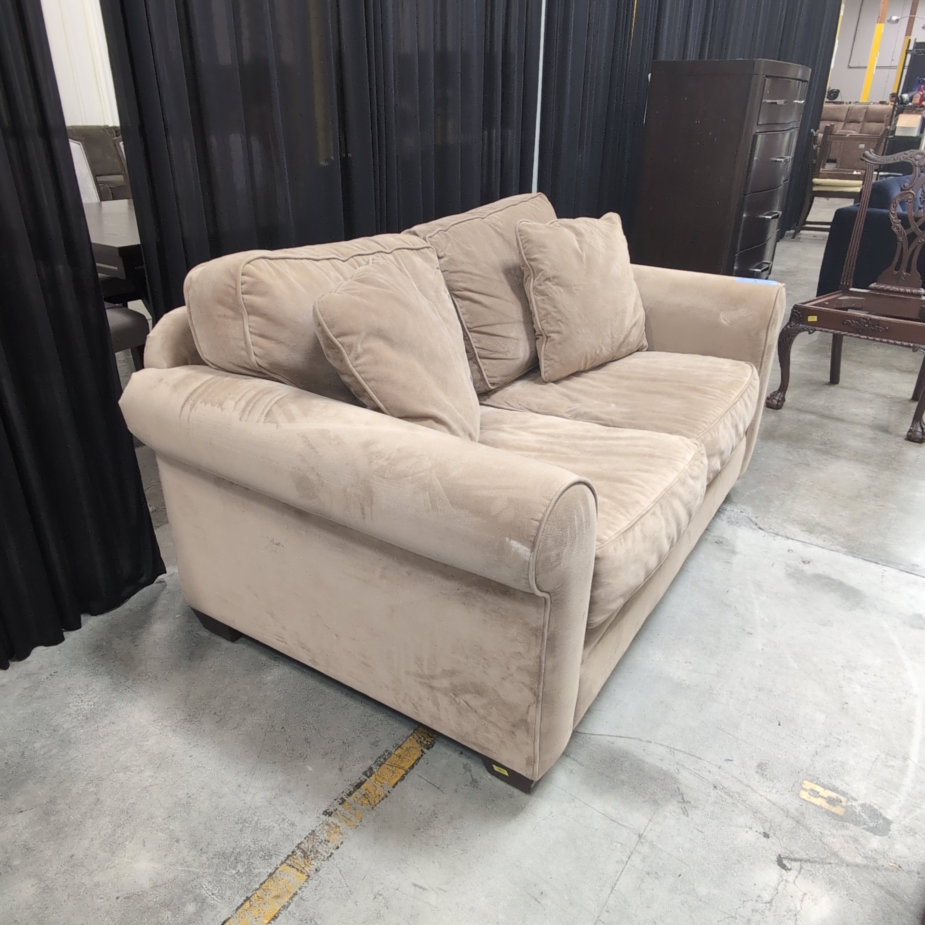 Contemporary Taupe Three-Cushion Couch in Microfiber