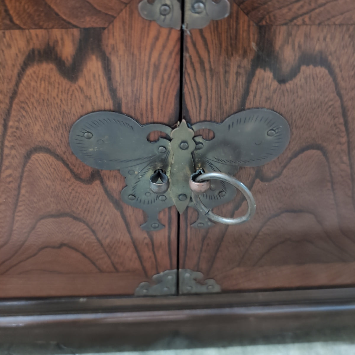 Traditional Asian Wood Medicine Cabinet with Brass Hardware