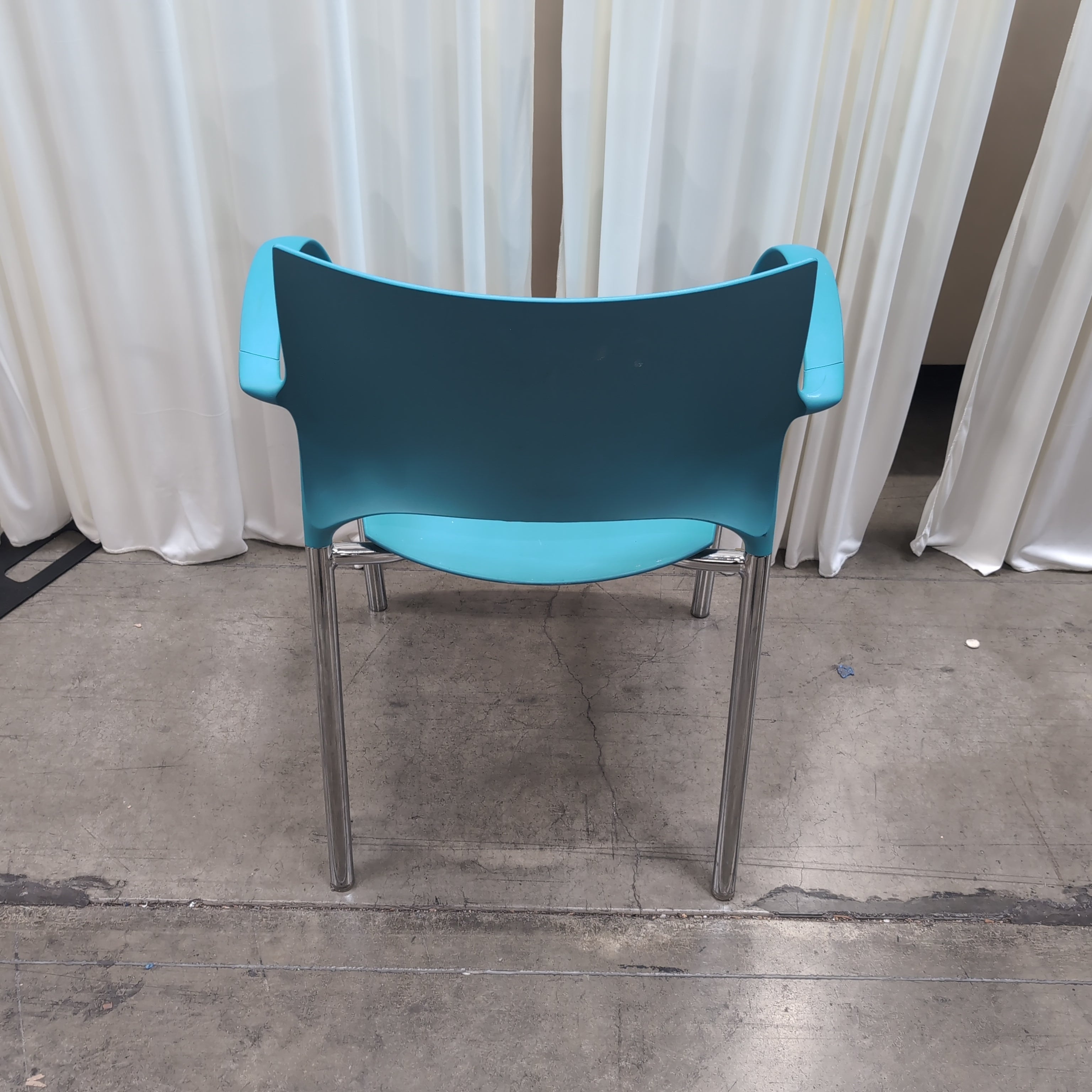 Modern Teal Plastic Arm Chair with Metal Legs
