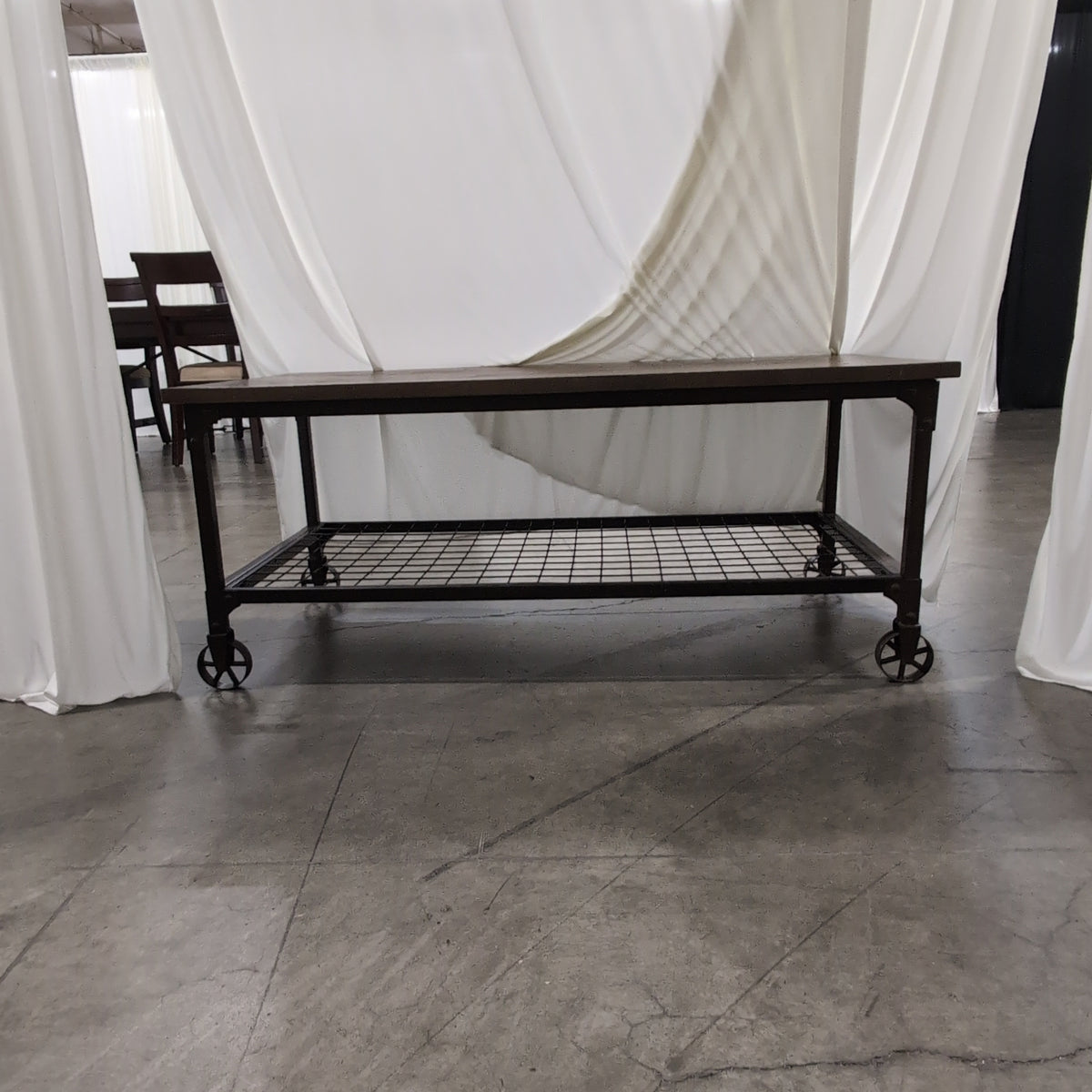 Industrial Wood and Metal Coffee Table with Wheels