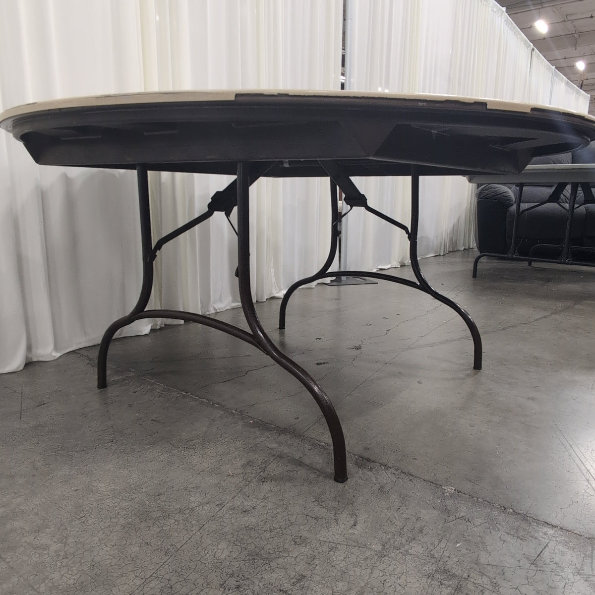 Beige Round Folding Table with Metal Legs