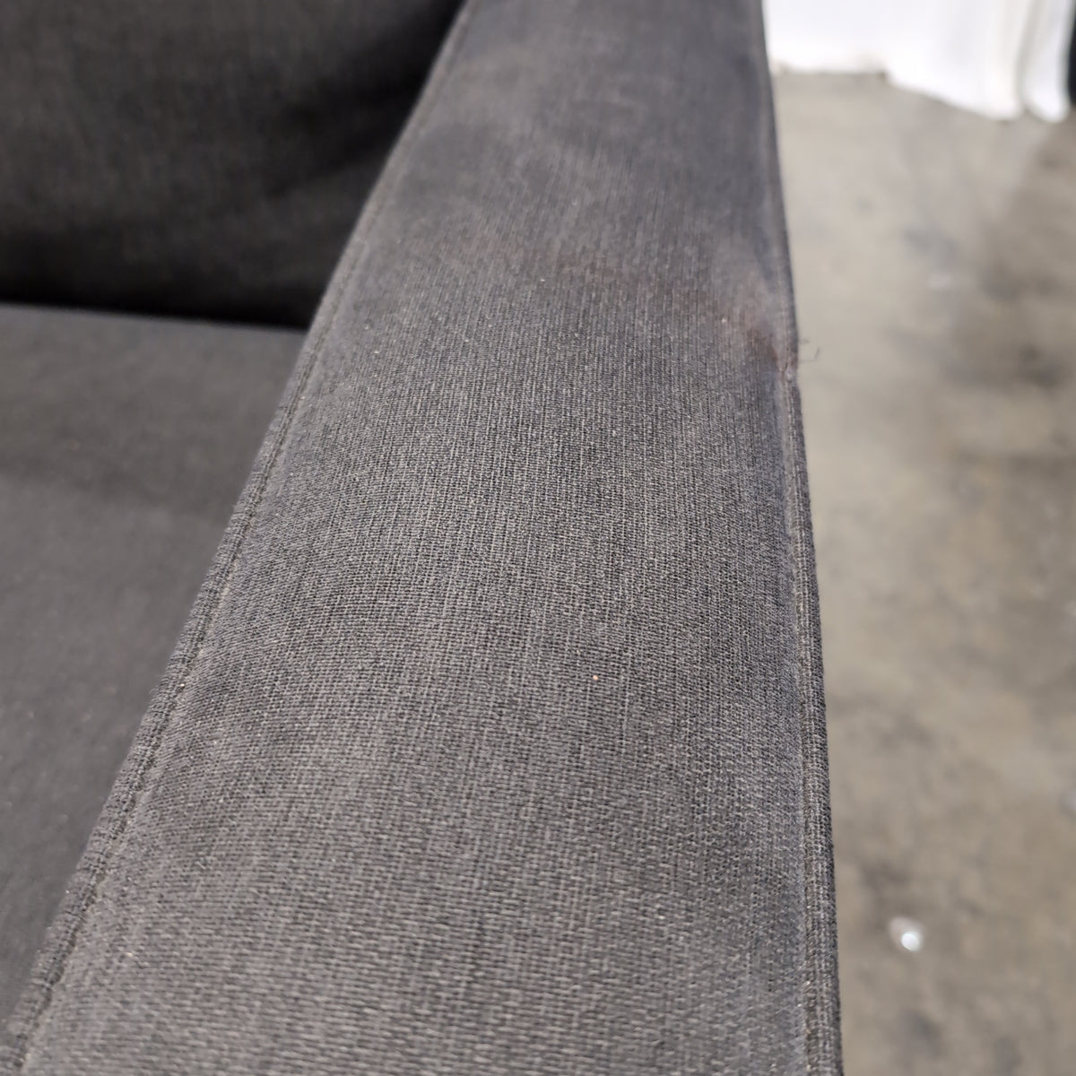Textured Grey Fabric Couch with Track Arms