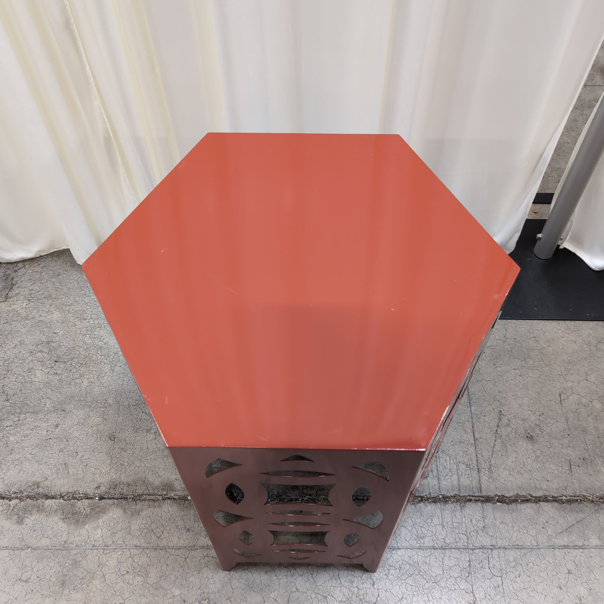 Orange Hexagonal End Table with Cut-Out Design