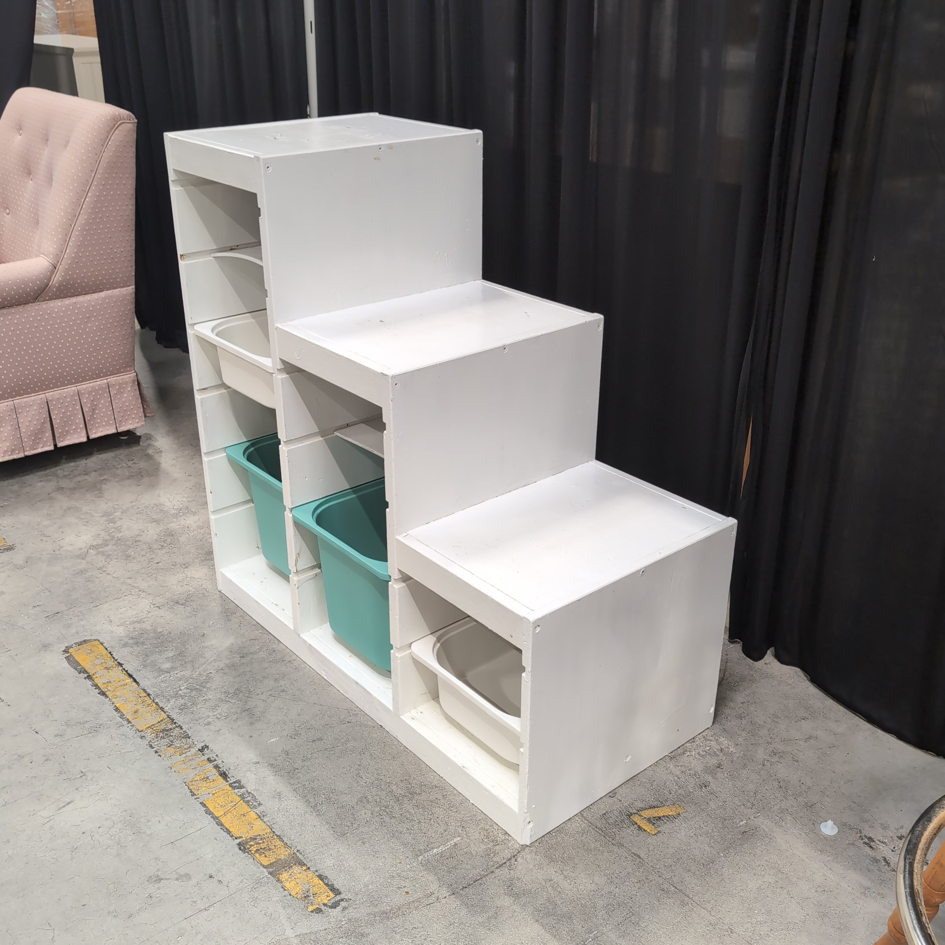 White Stepped Cubby Storage Unit with Bins