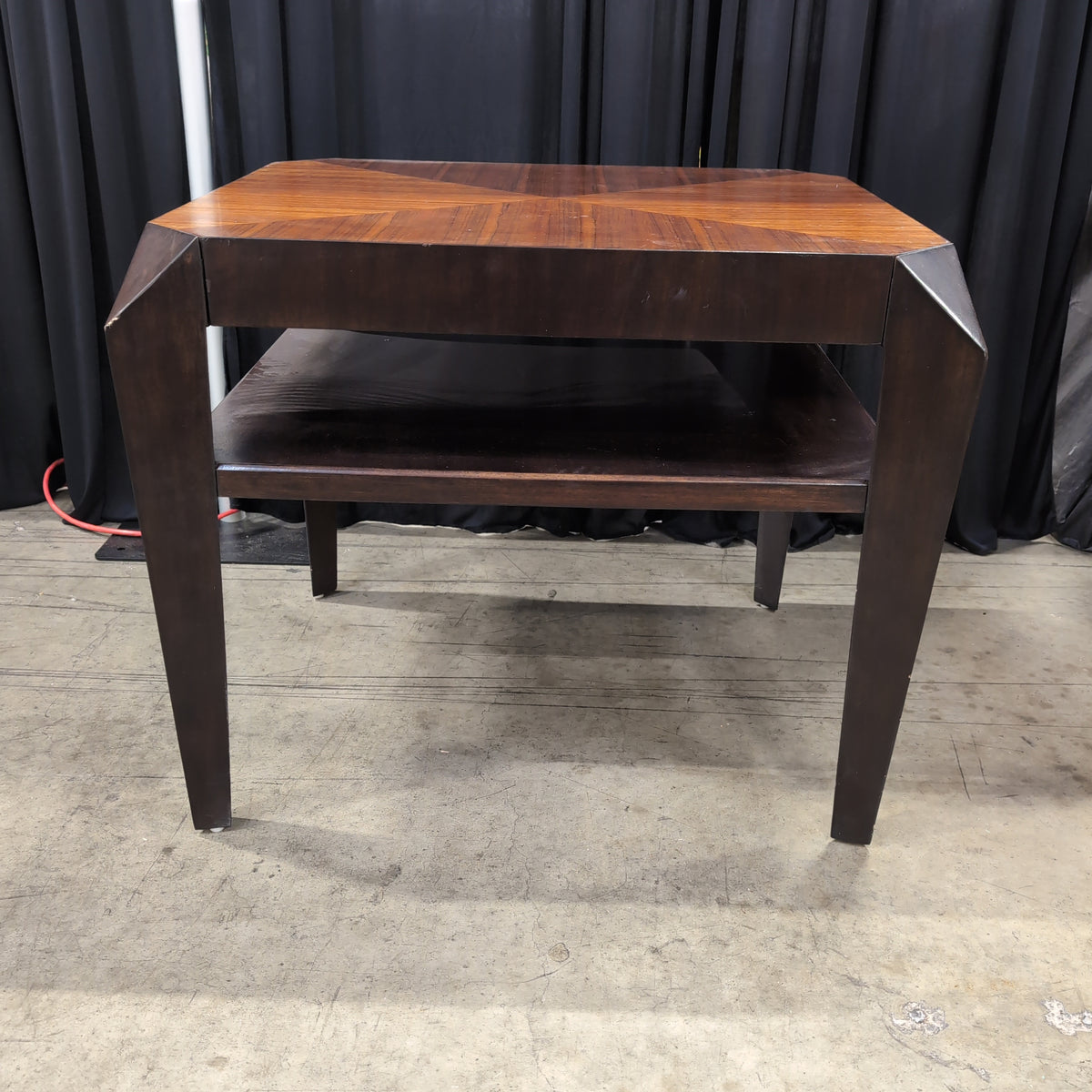Geometric Veneer Wood End Table with Lower Shelf