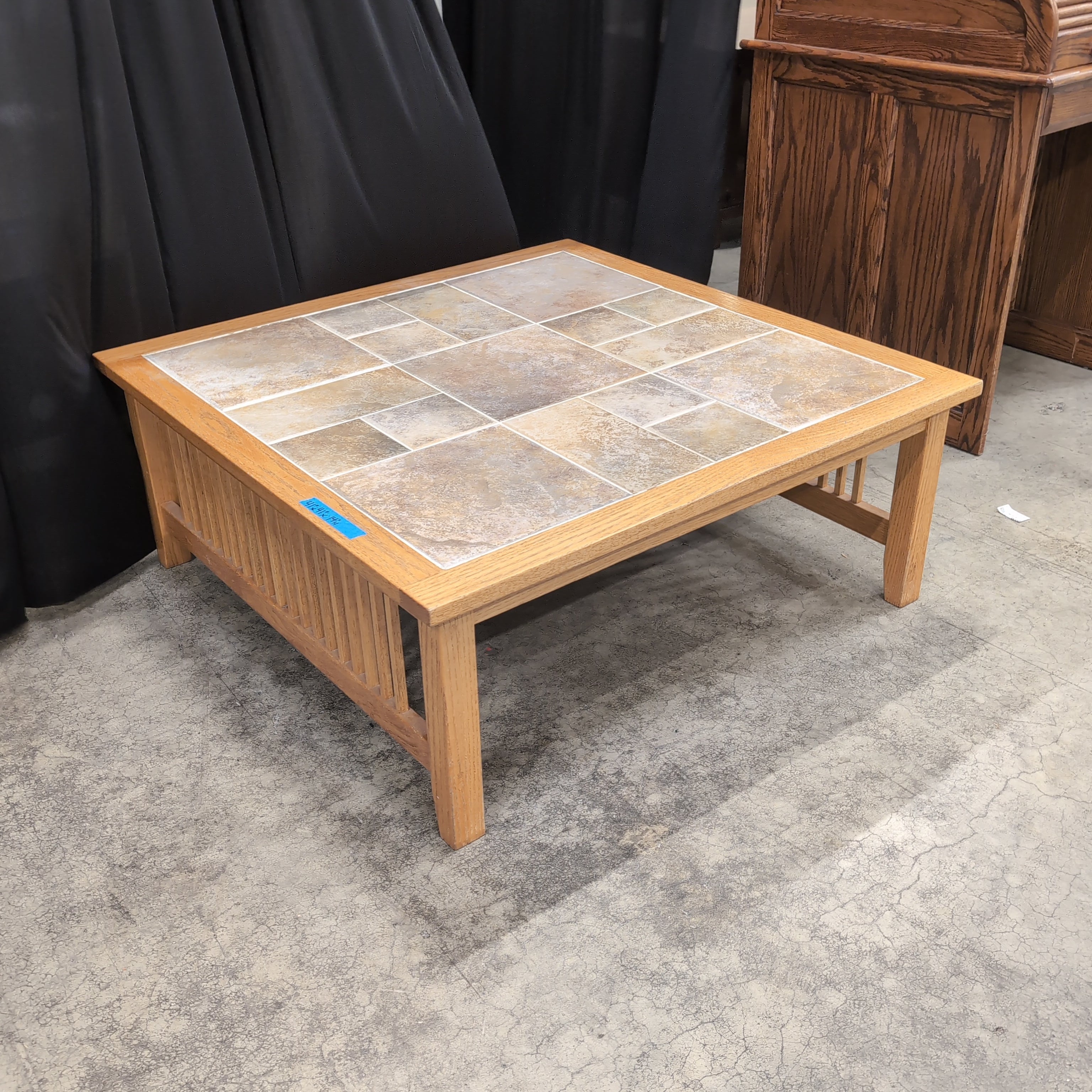 Mission Style Wood Coffee Table with Tile Top