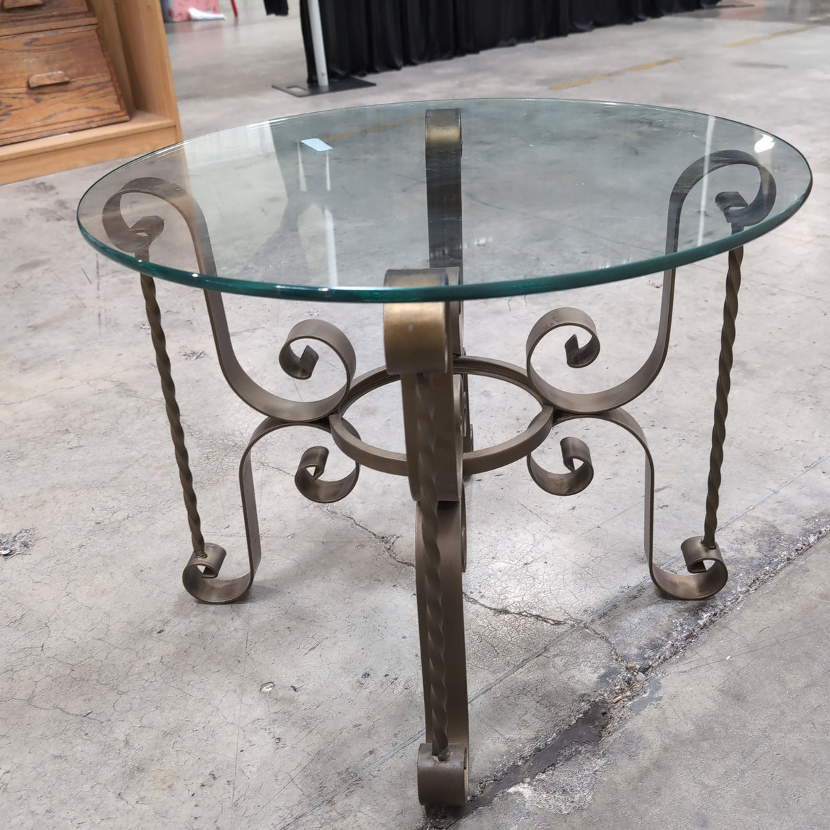 Ornate Scrollwork Iron End Table with Glass Top