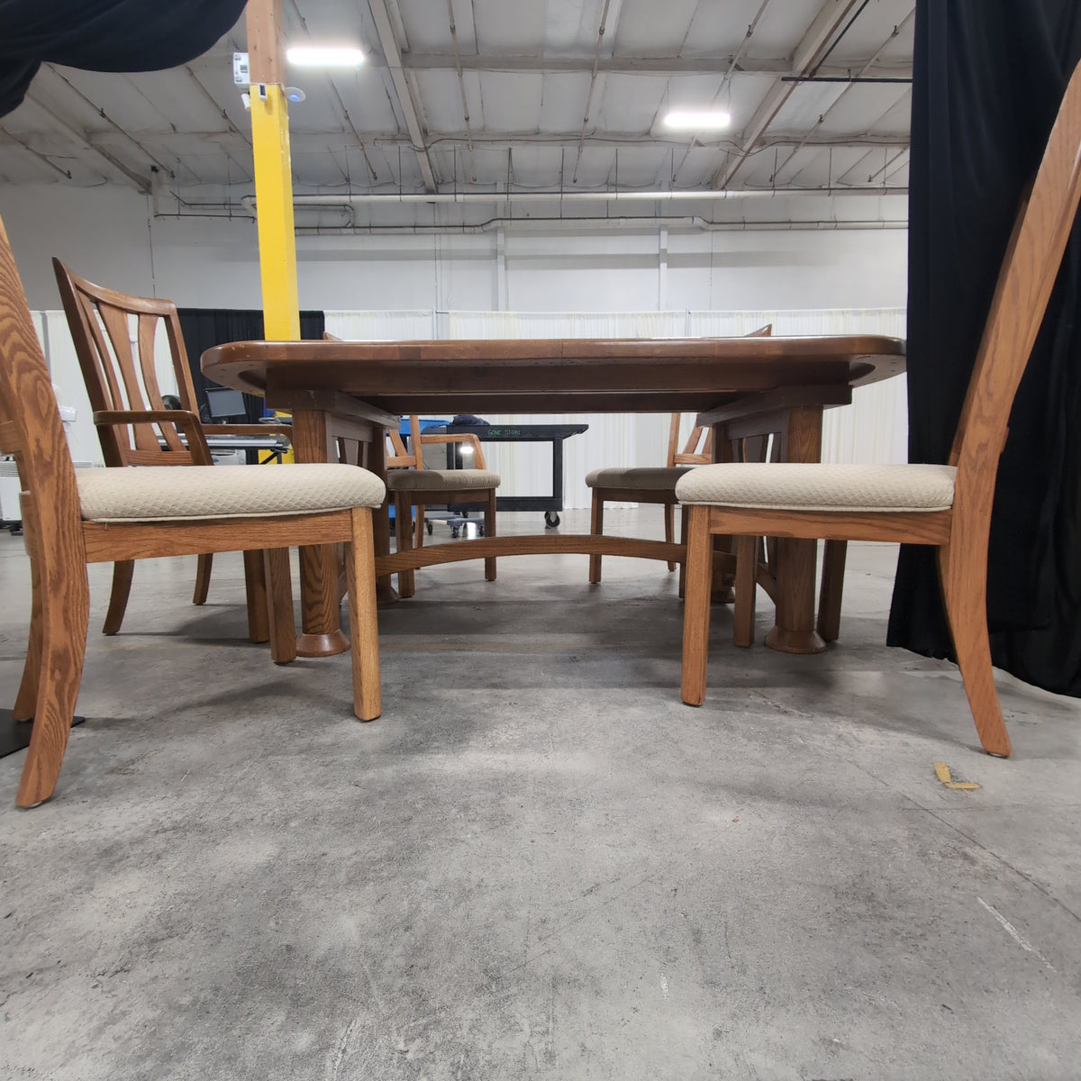 Kunshan Fei Hong Medium Brown Oak Dining Table with six chairs