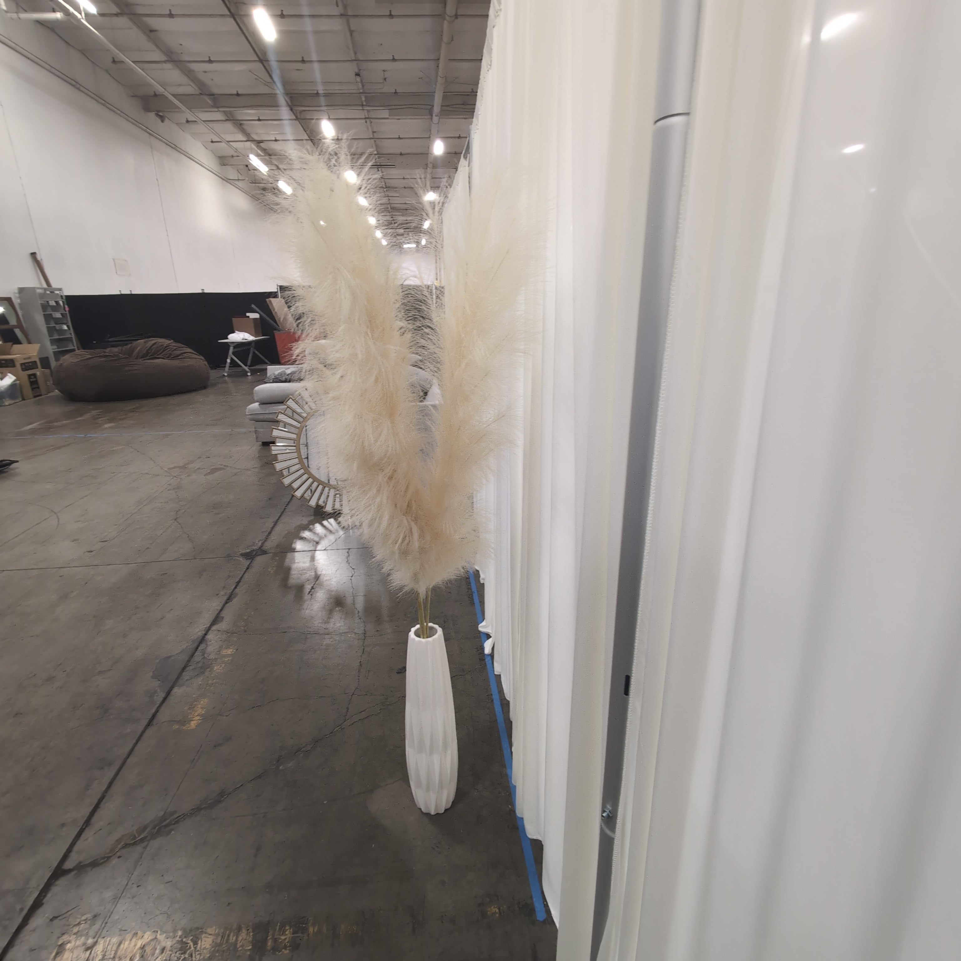 Tall Natural Cream Pampas Grass in White Ceramic Vase