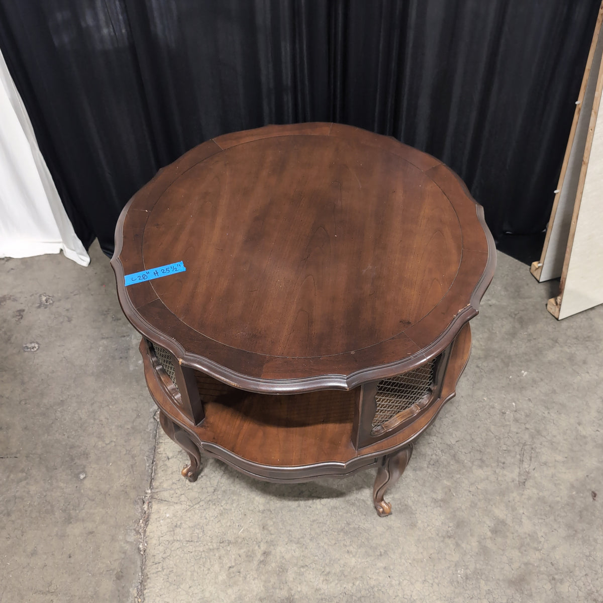 Traditional Style Two-Tiered Round End Table with Metal Mesh Panel