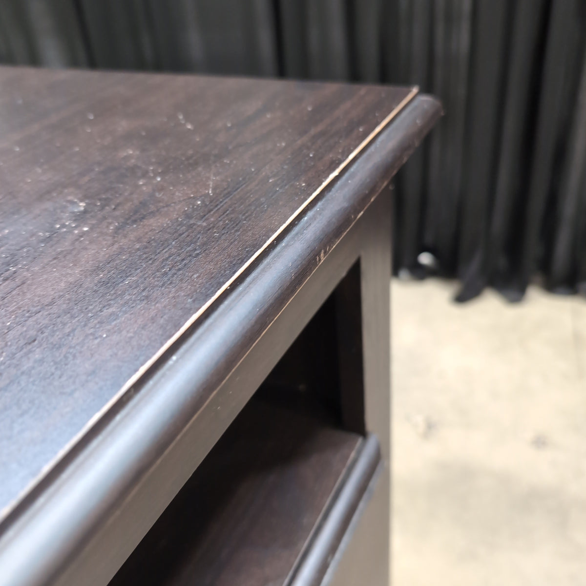 Dark Wood Two-Drawer Nightstand with Open Shelf