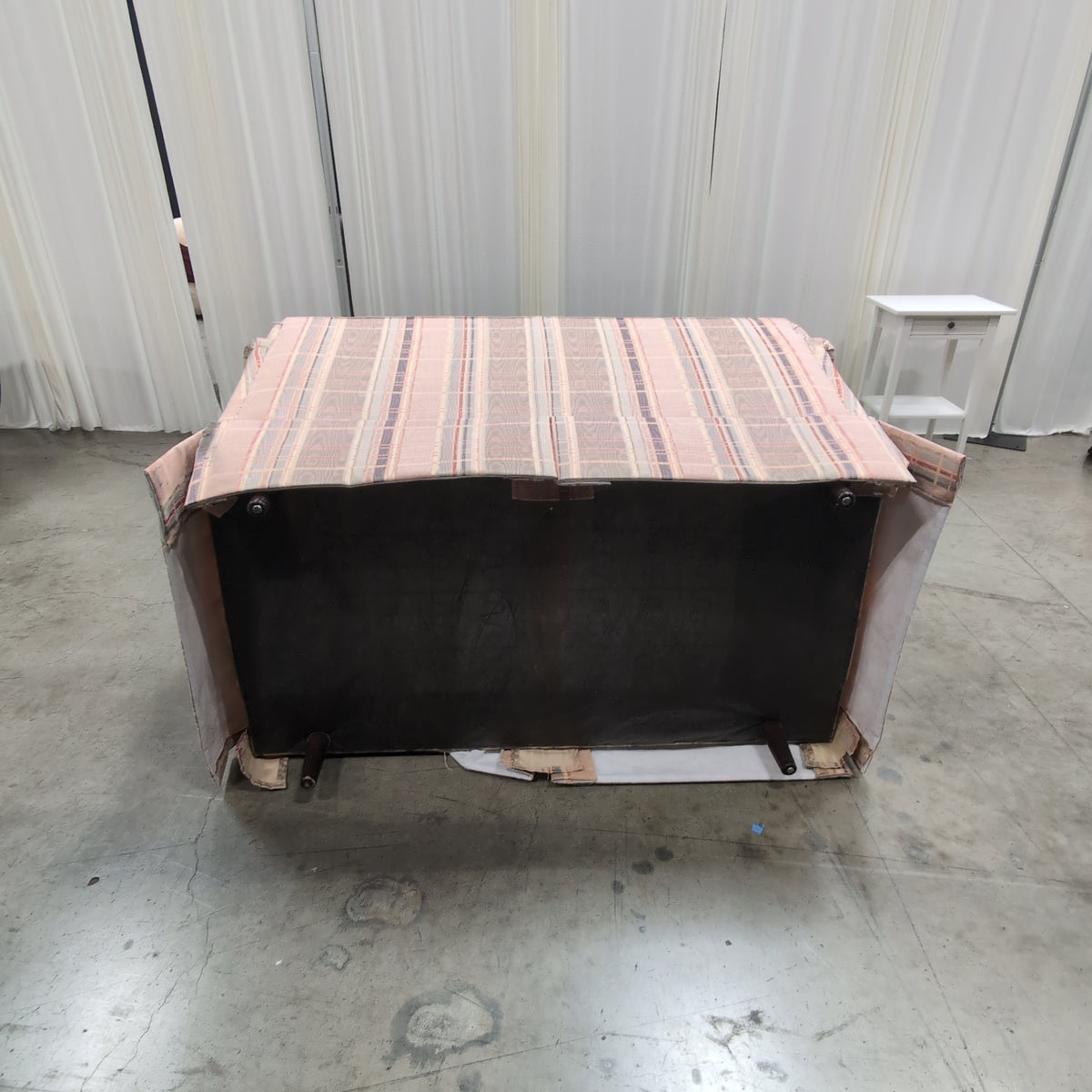 Multi-Color Plaid Rolled Arm Loveseat with Skirted Base