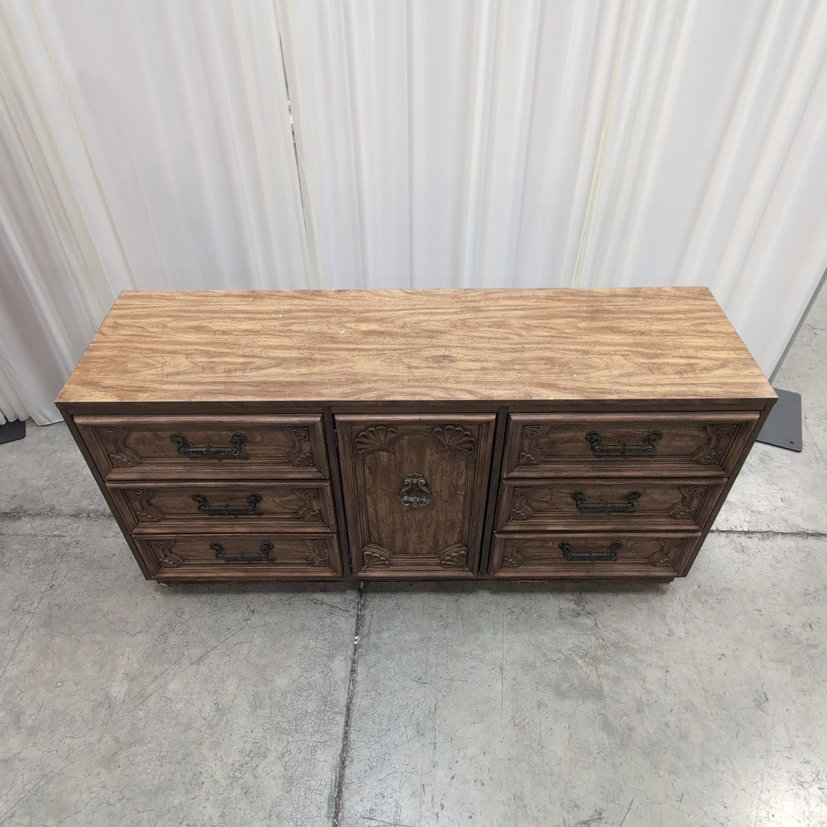Ornate Carved Wood Buffet with Brass Hardware