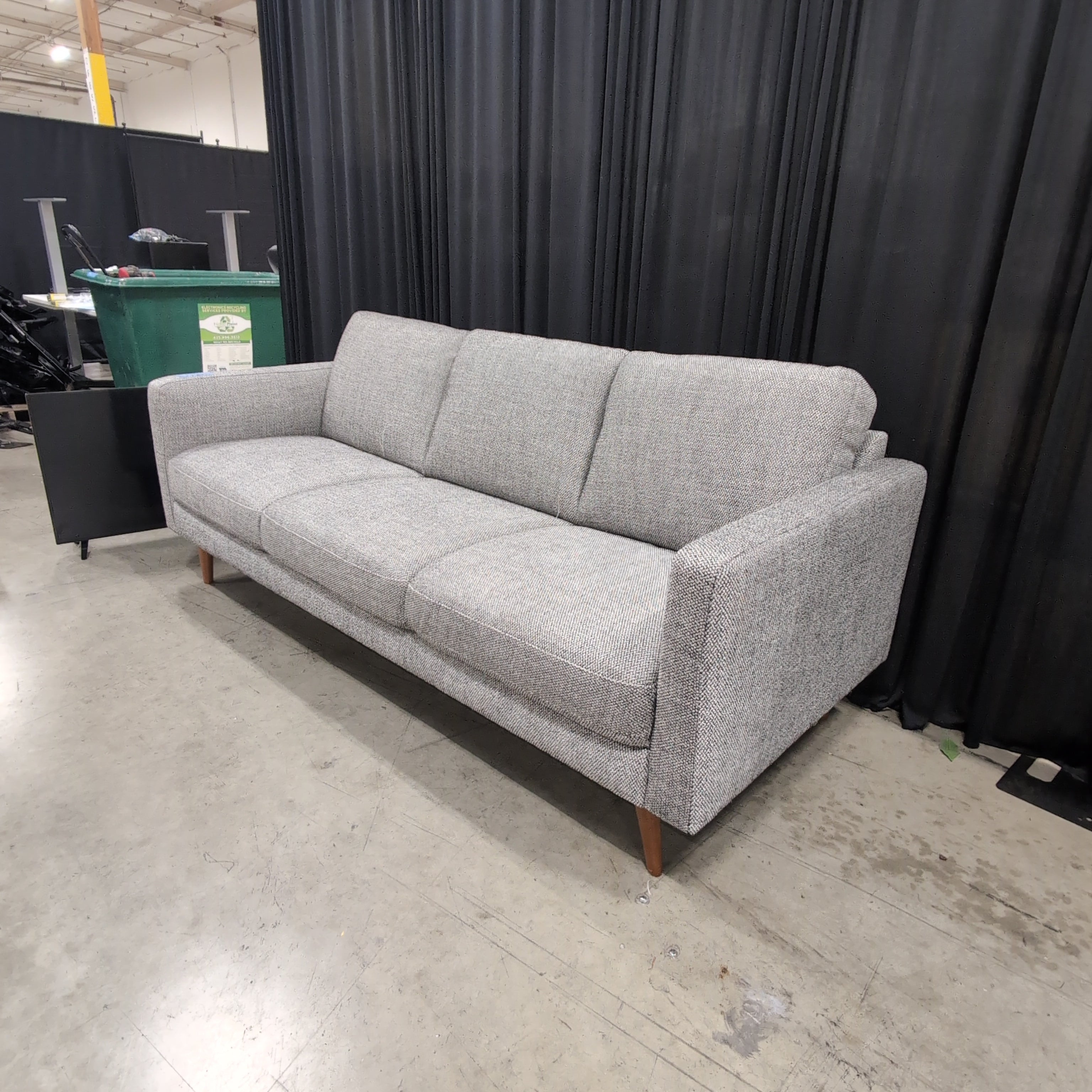 Light Grey Fabric Couch with Tapered Wood Legs