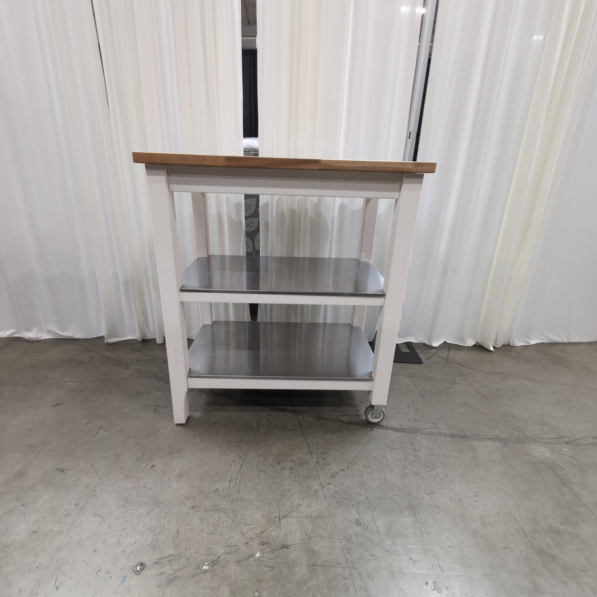 White Frame Butcher Block Kitchen Cart
