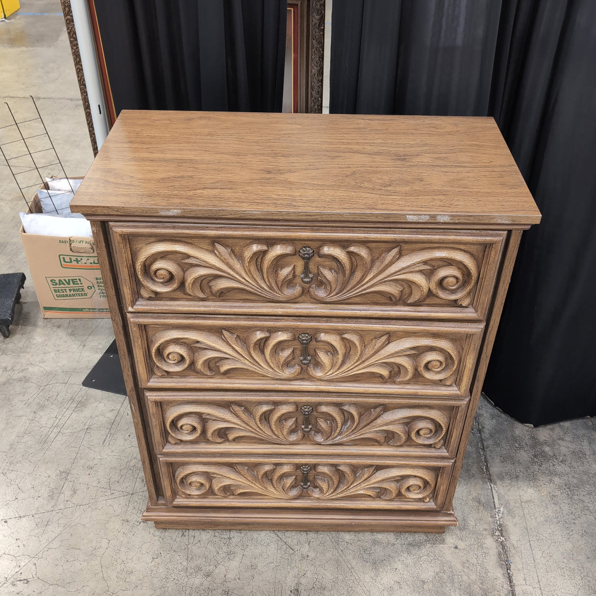 Traditional Brown Wood Dresser with Carved Fronts