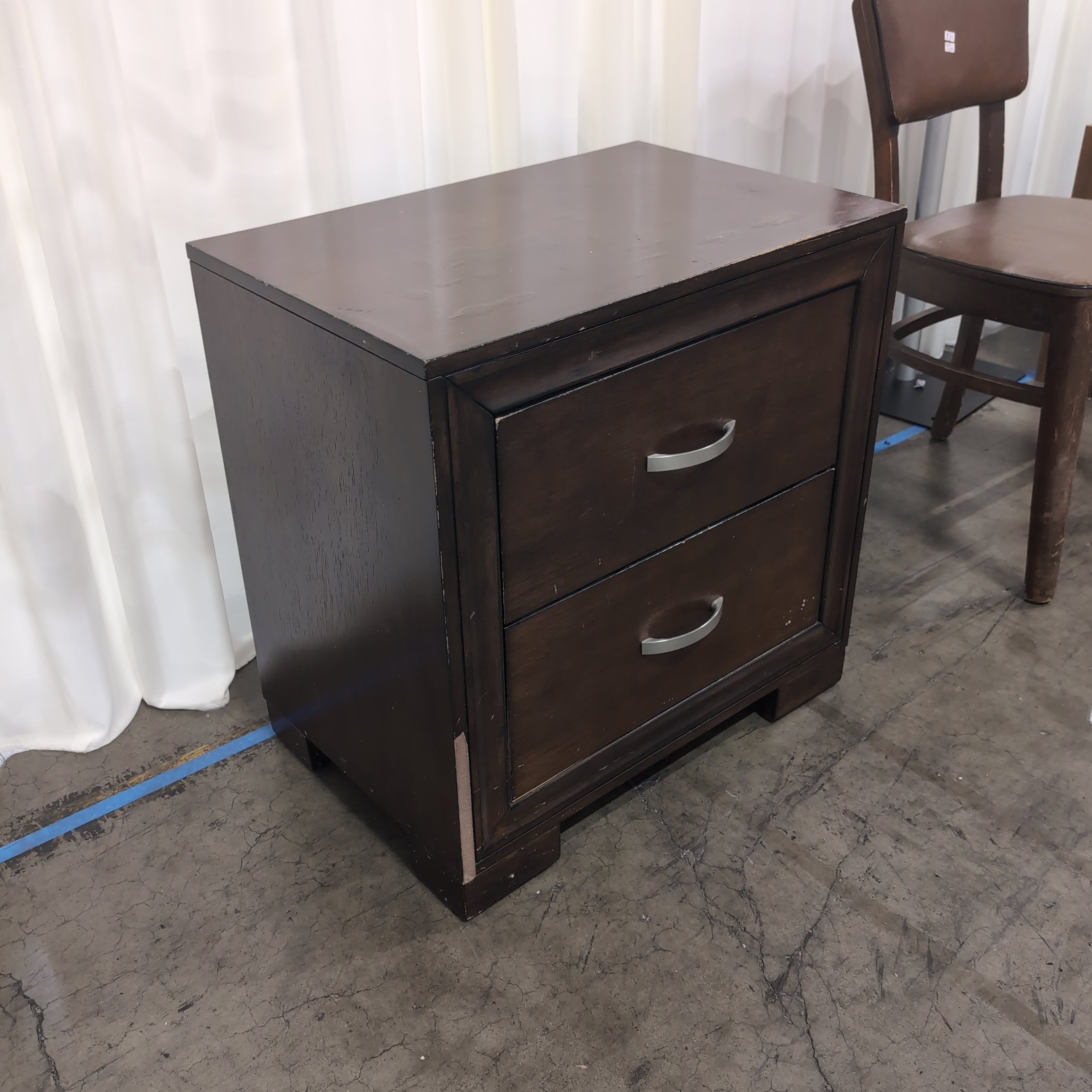 Brown Wood Two-Drawer Nightstand with Curved Pulls