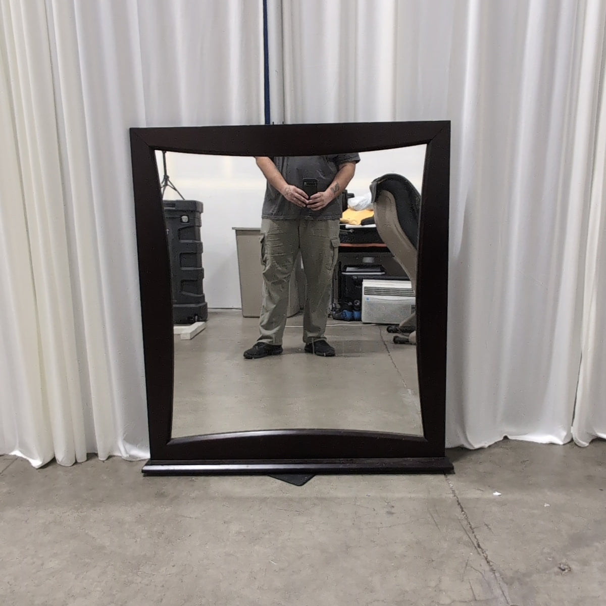 Dark Brown Wood Frame Mirror with a Ledge