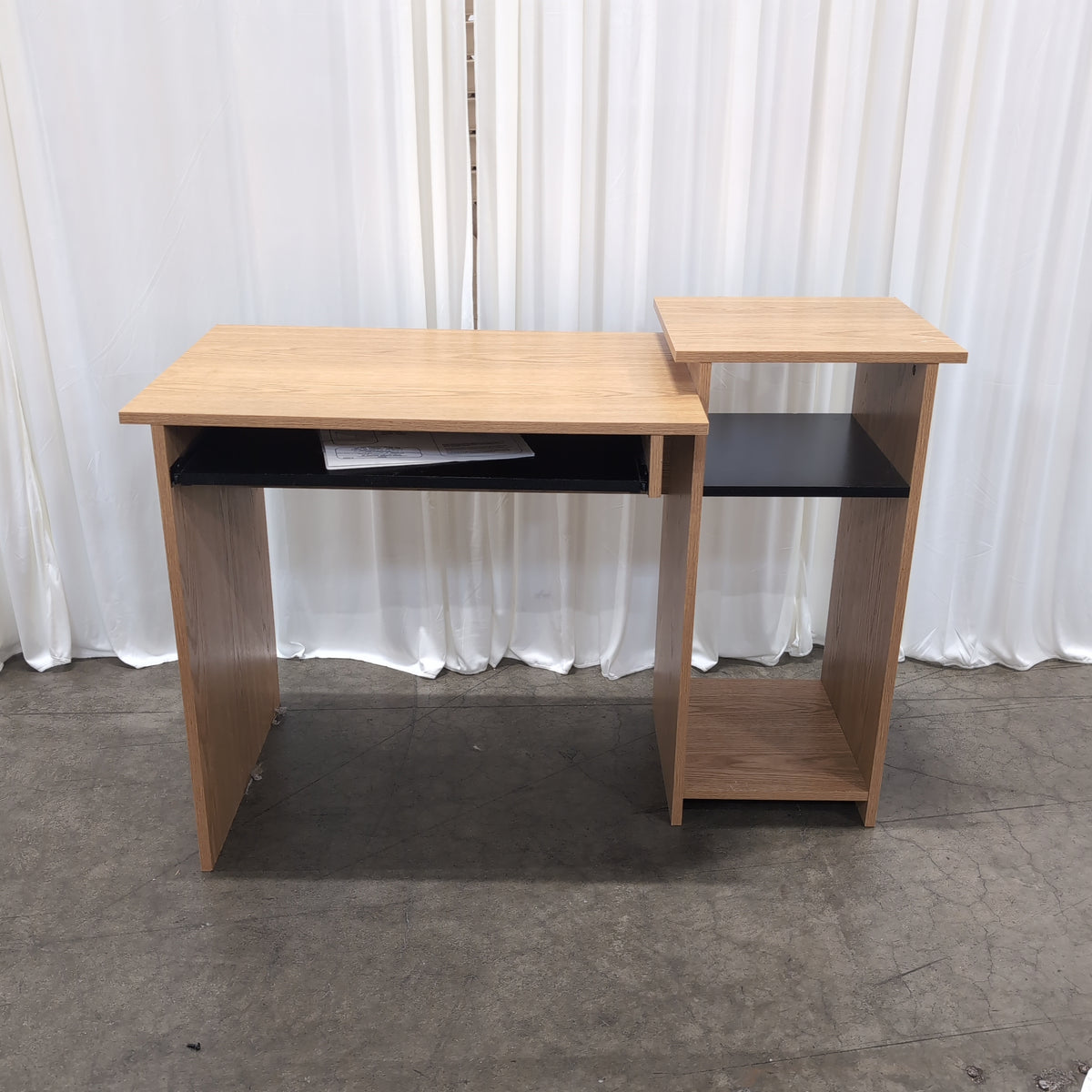 Light Wood L-Shaped Desk with Storage Shelves