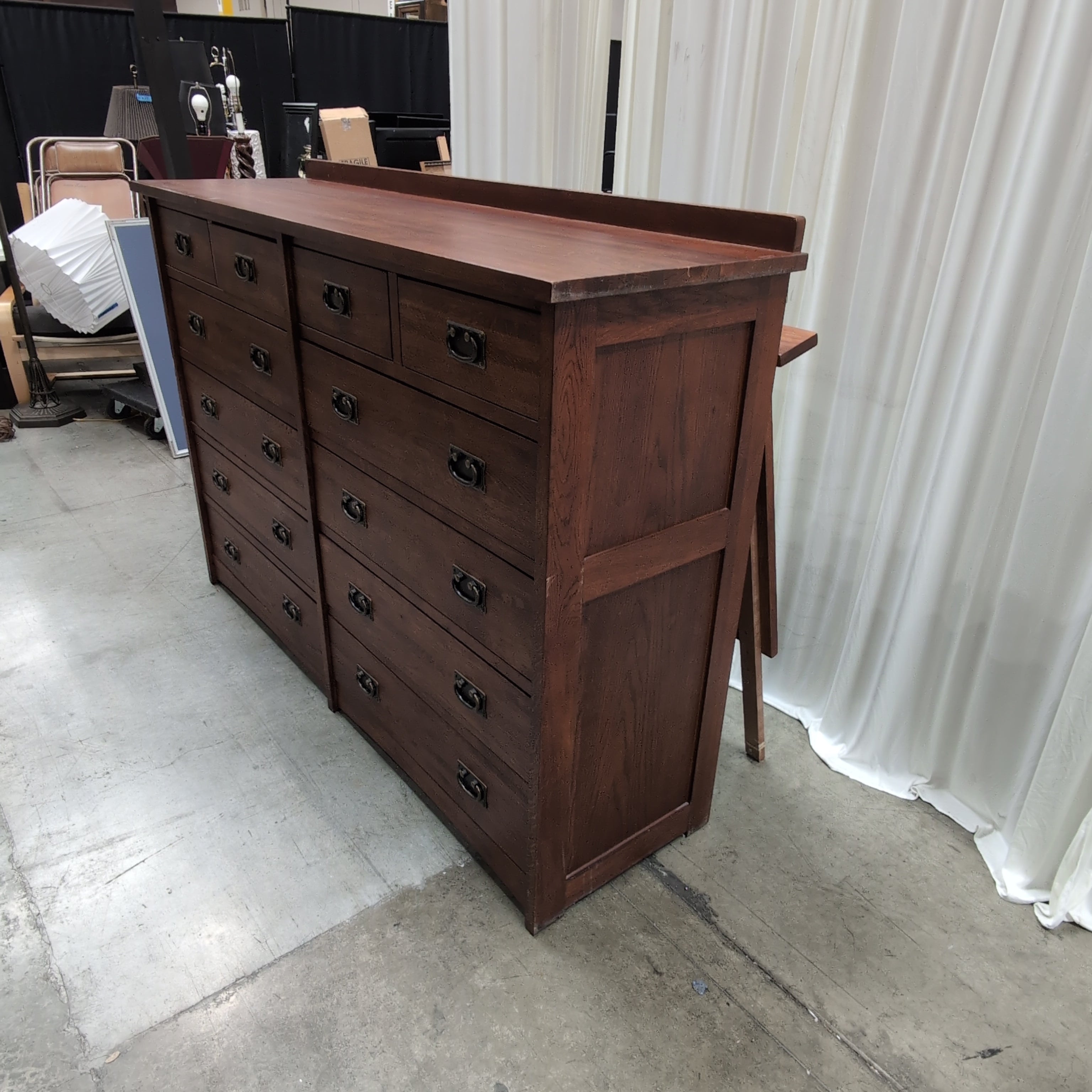Tradewins Traditional Brown Wood Twelve Drawer Dresser with Top Mirror
