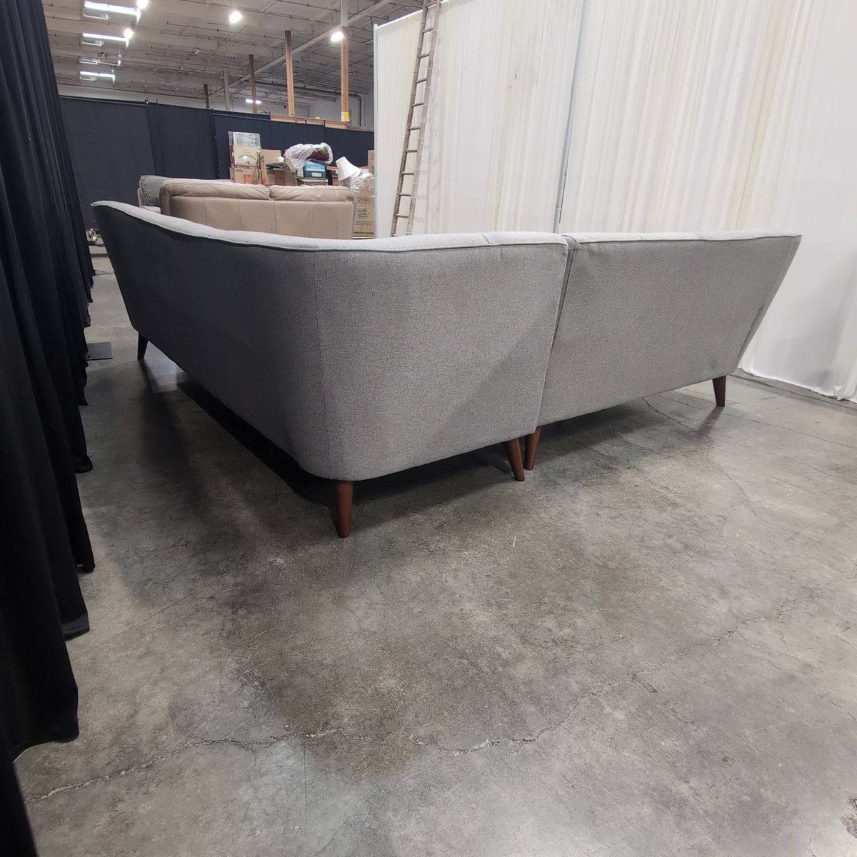Mid-Century Inspired Light Grey Sectional Couch in Fabric