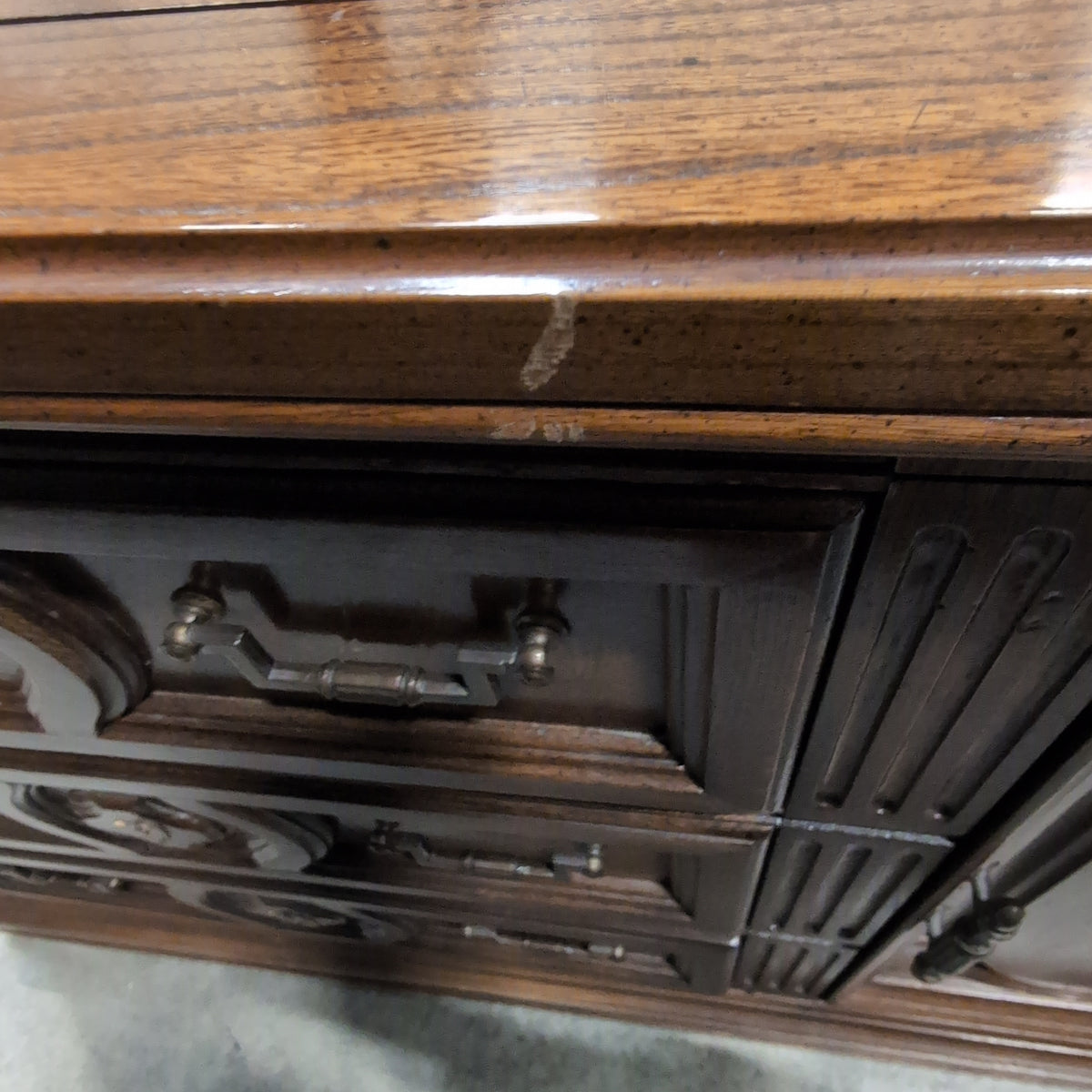 Dark Wood Traditional Dresser with Herringbone Top