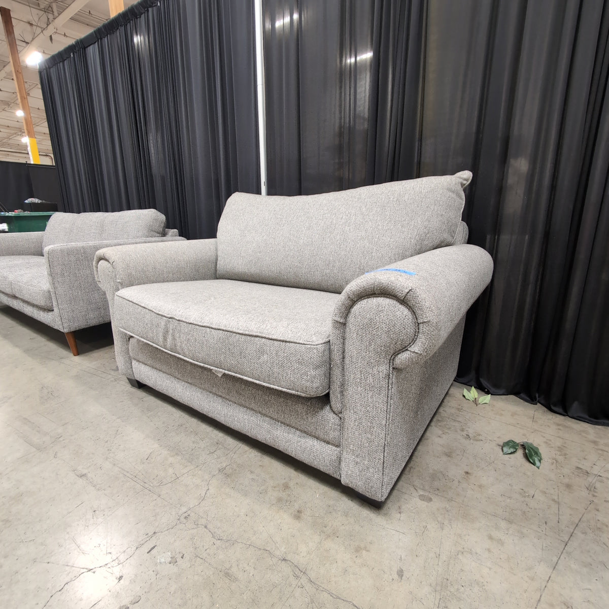 Grey Upholstered Armchair with Rolled Arms