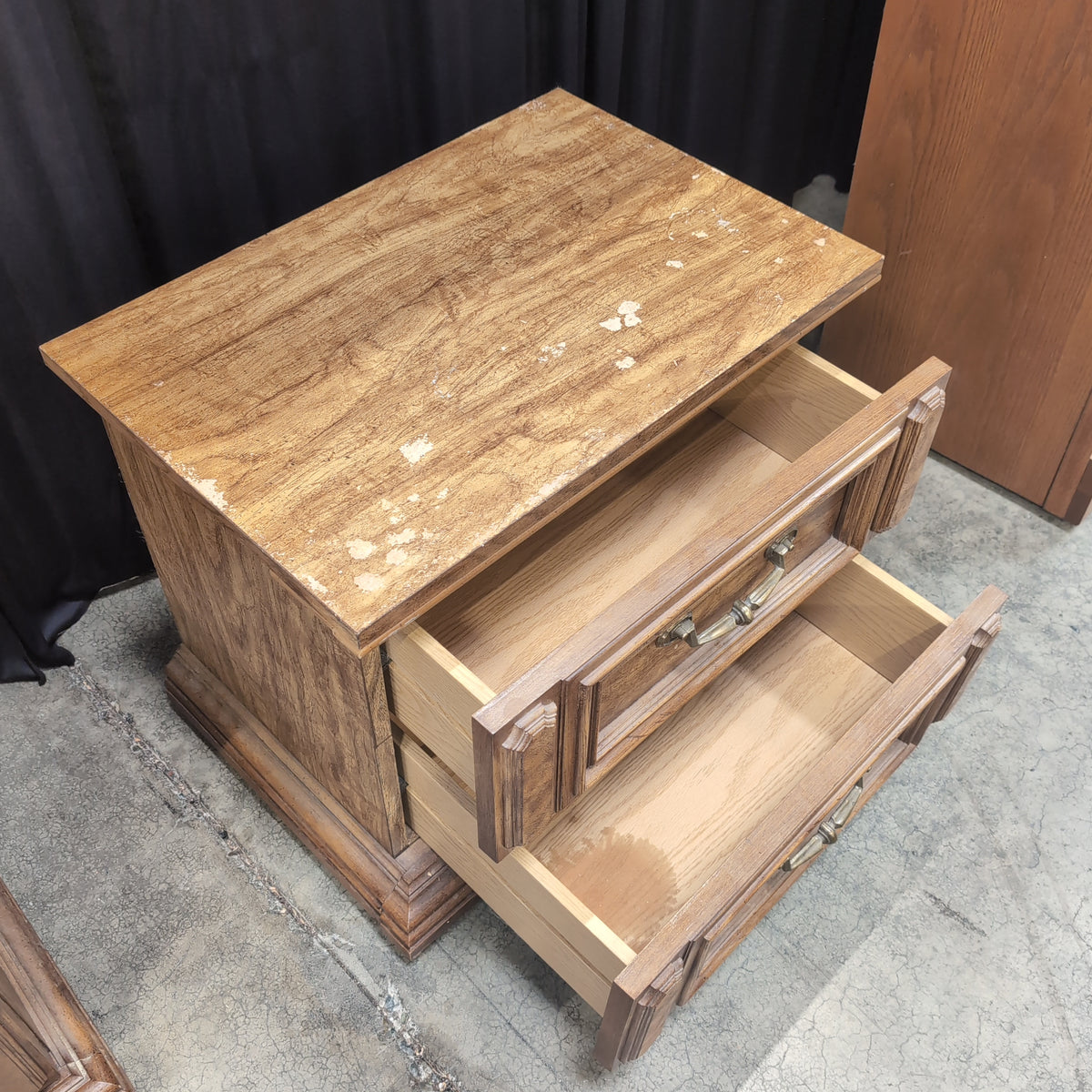 Traditional Two-Drawer Nightstand in Medium Brown Wood