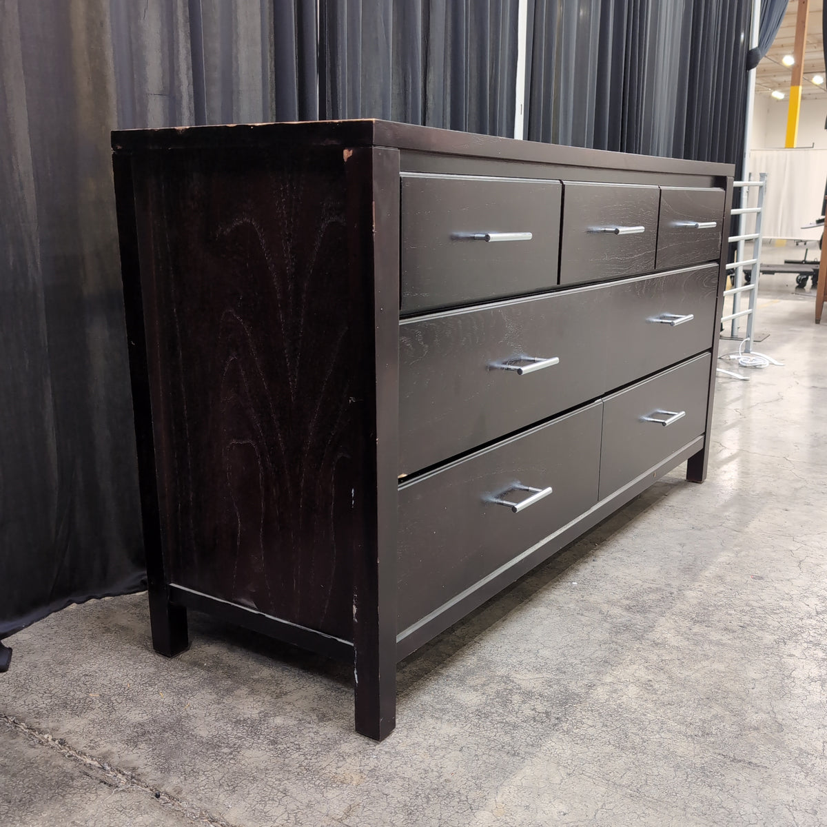 Dark Espresso Seven-Drawer Dresser with Silver Bar Pulls