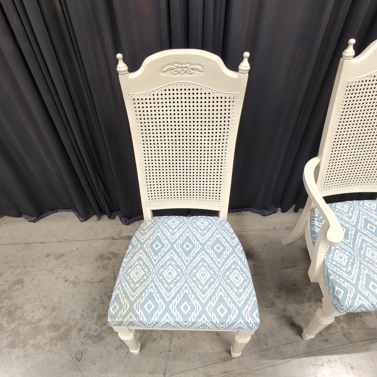 Cream Painted Pedestal Dining Table with Cane Back Chairs