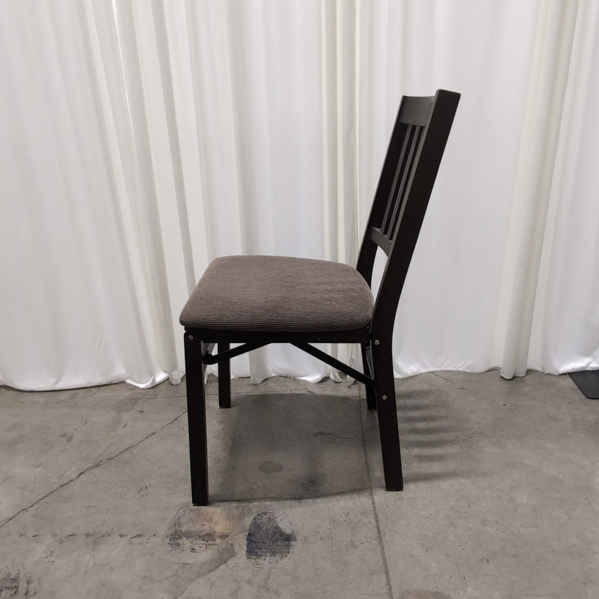Dark Wood Slat Back Dining Chair with Upholstered Seat