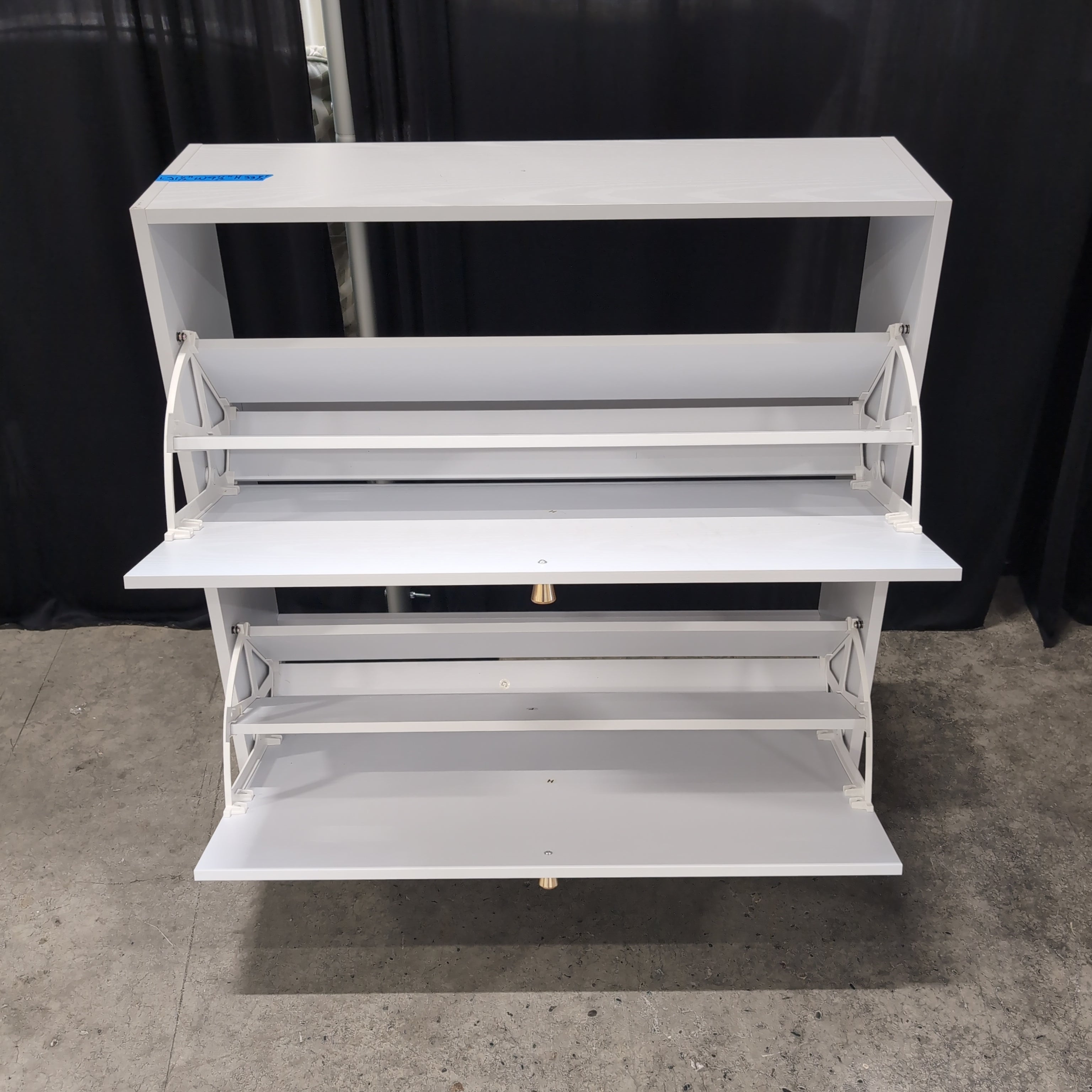 White Modern Shoe Cabinet with Gold Knobs