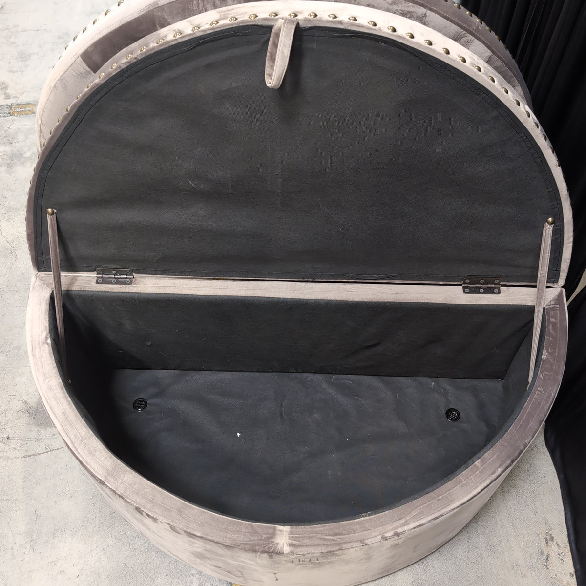 Tufted Velvet Half-Circle Ottoman with Nailhead Trim