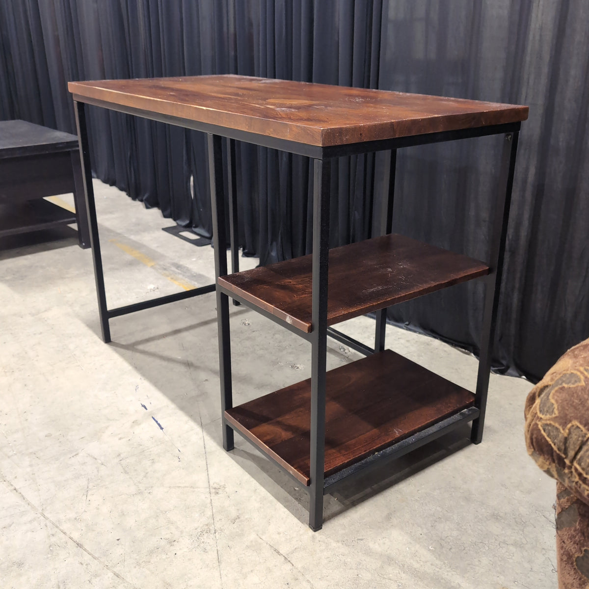 Dark Wood and Black Metal Desk with Shelves