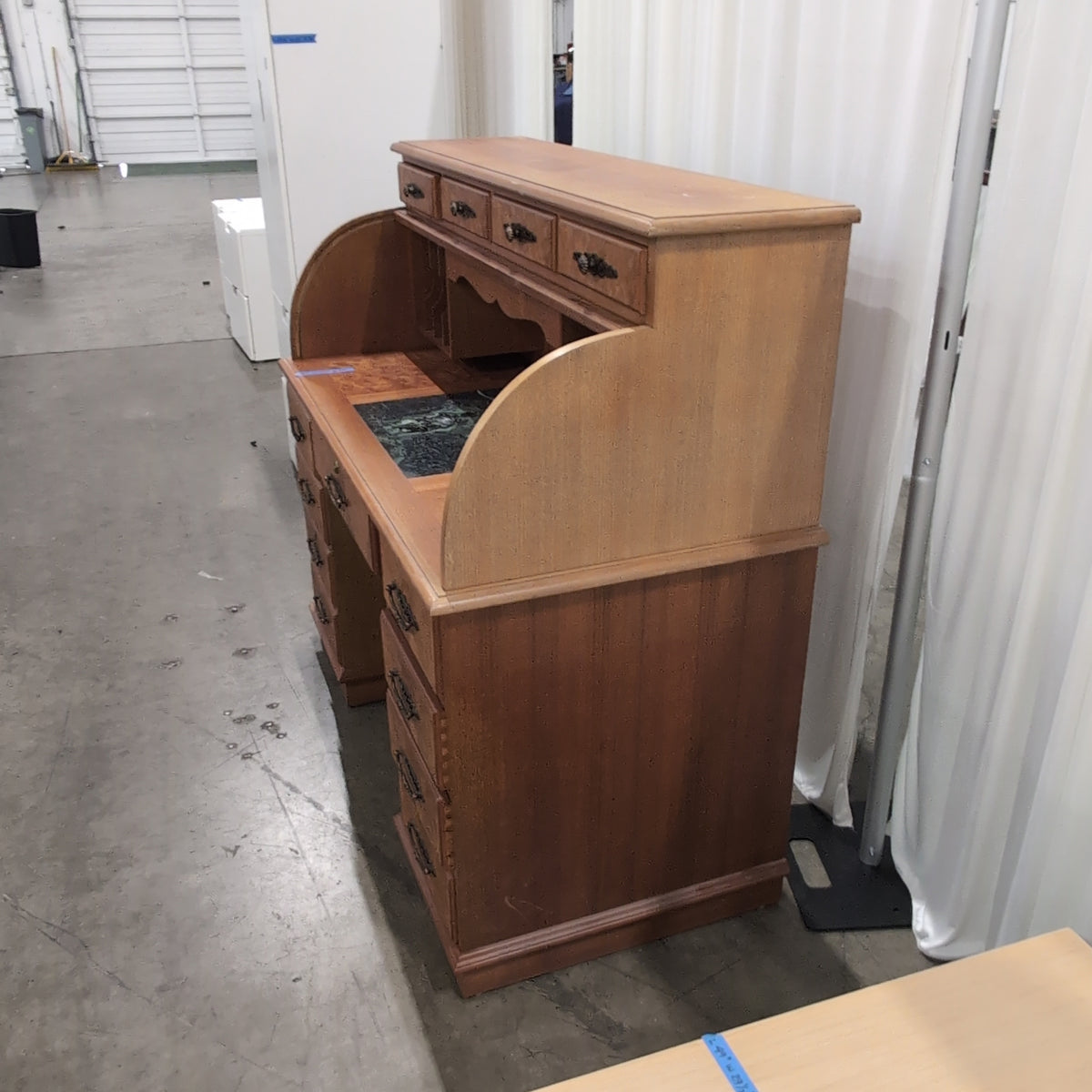 Traditional Wood Roll-Top Desk with Marble Insert