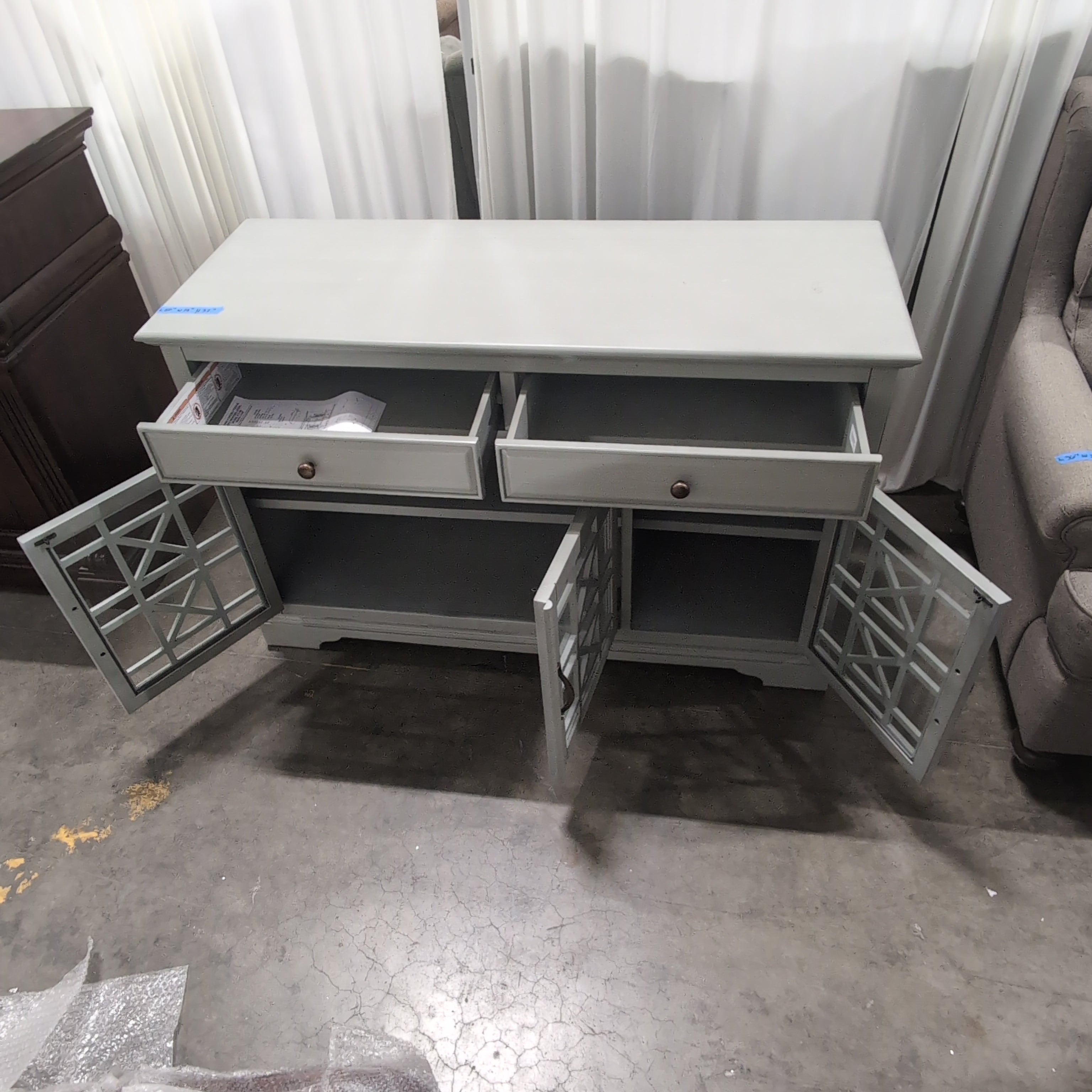 Royale USA Grey Wood Buffet with Geometric Glass Doors