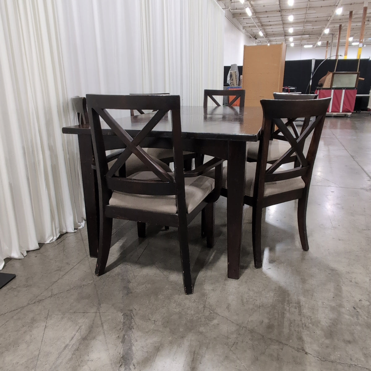 Dark Stained Wood Dining Table with Extension Mechanism