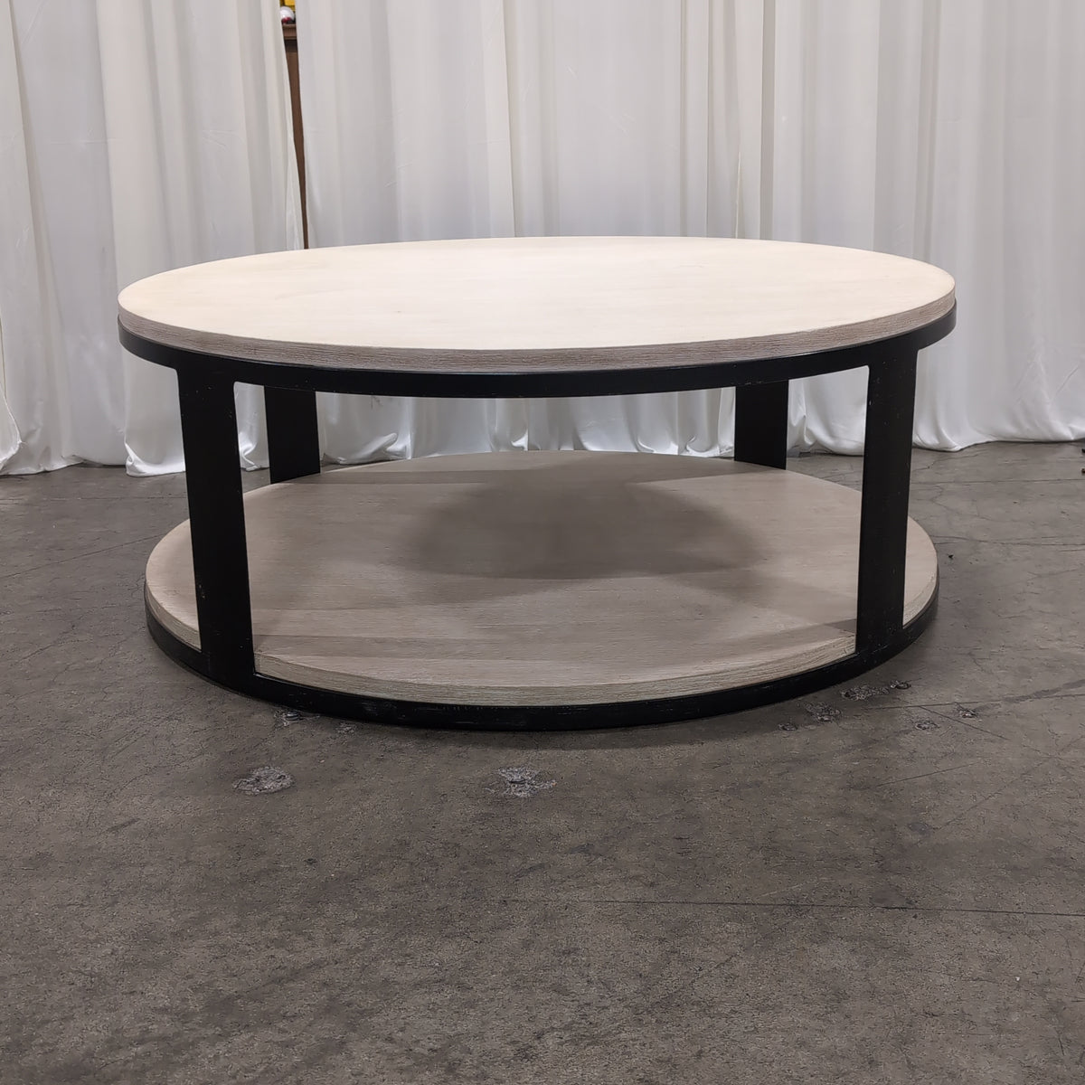 Round Two-Tier Coffee Table with Black Metal Frame