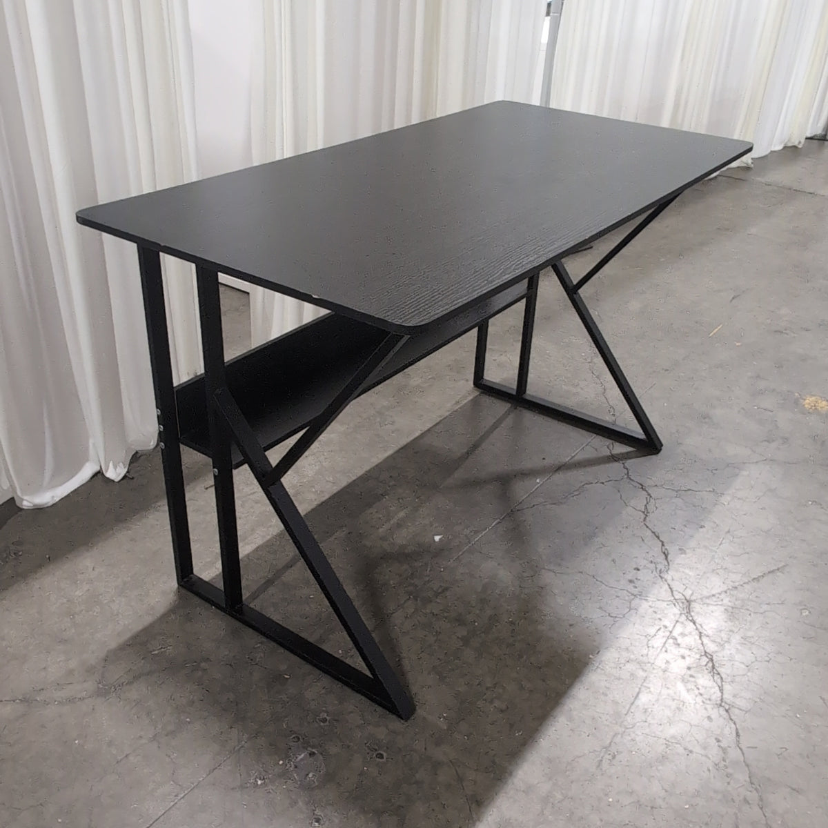 Industrial Black Wood Top Desk with Brown Accent