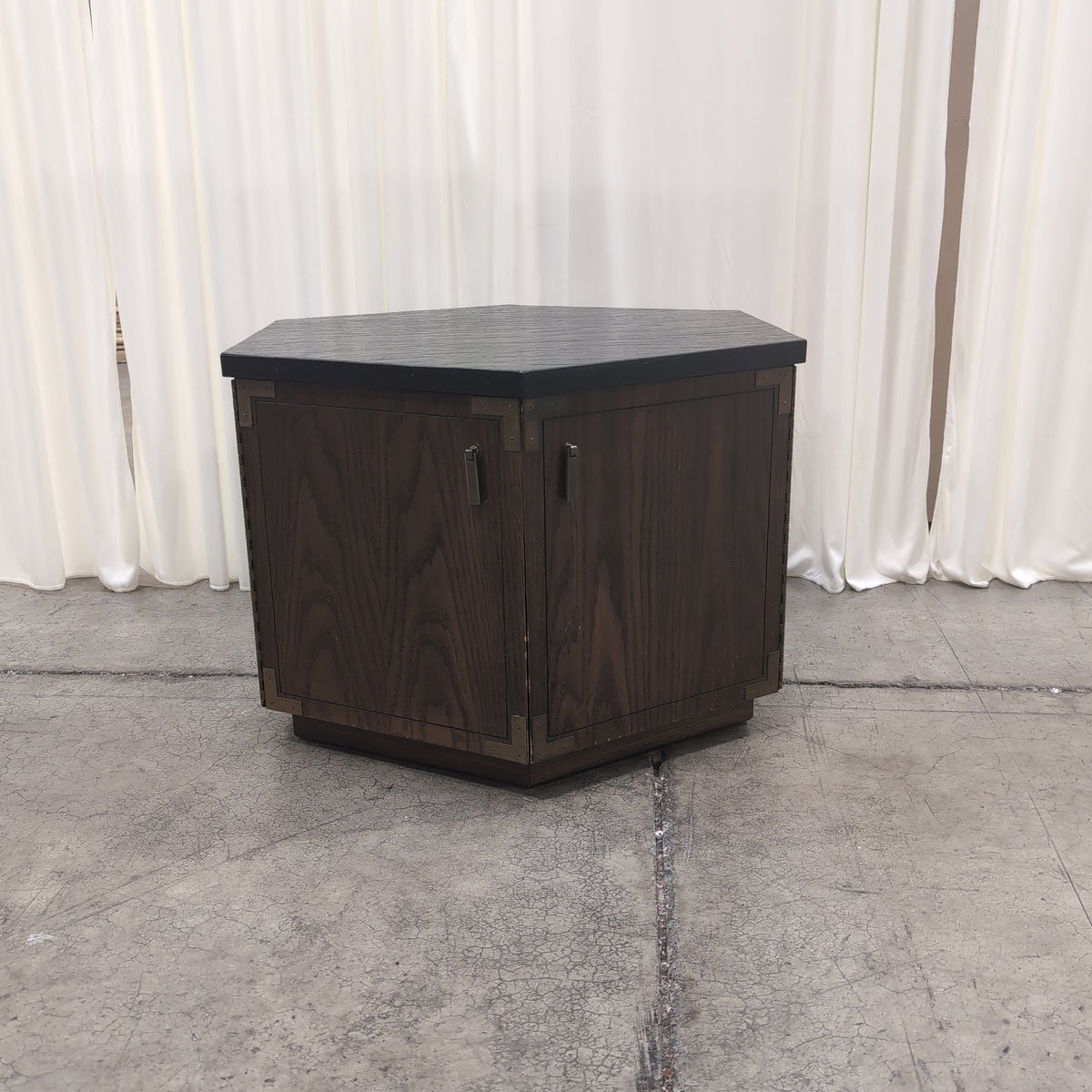 Campaign Style Hexagonal End Table in Dark Wood