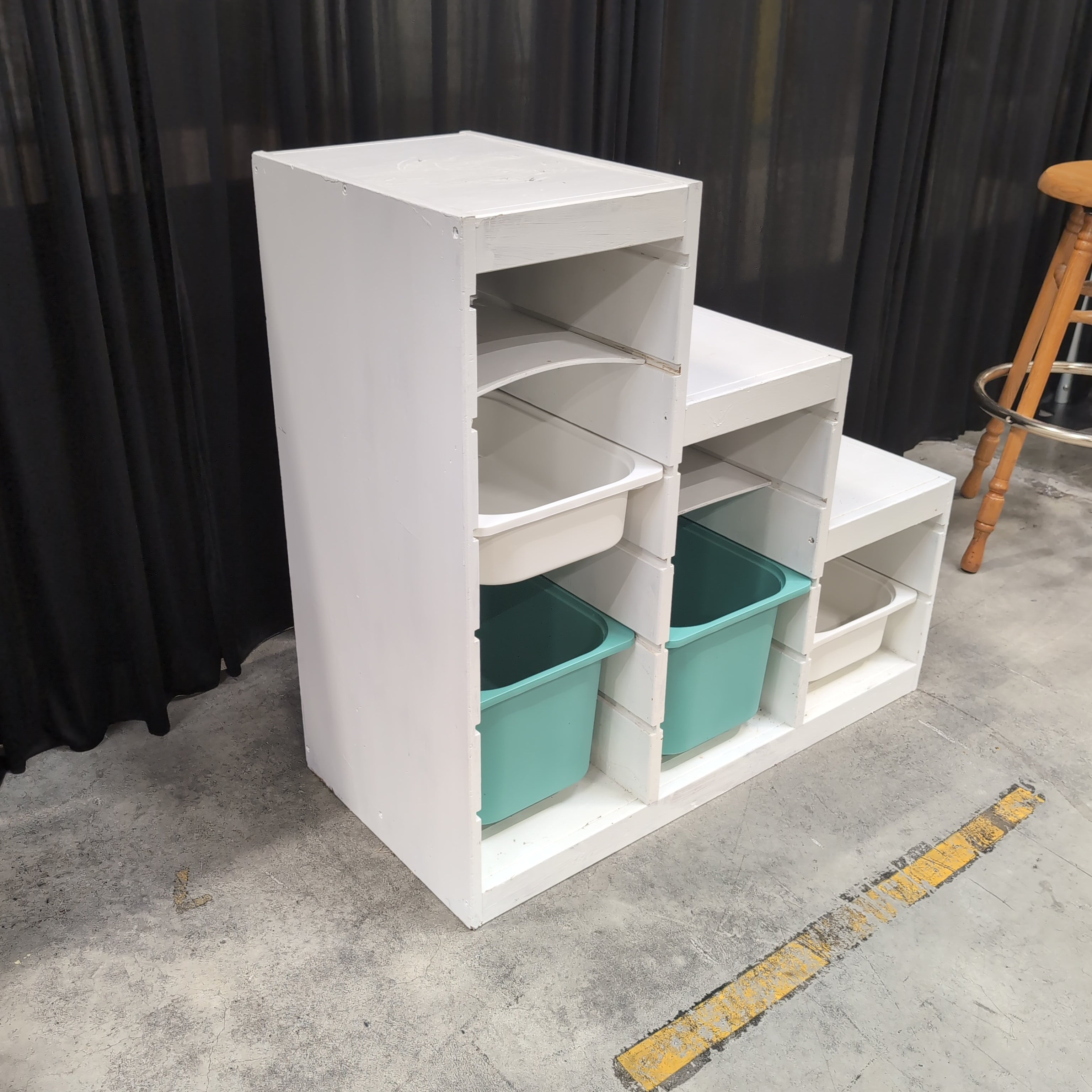 White Stepped Cubby Storage Unit with Bins