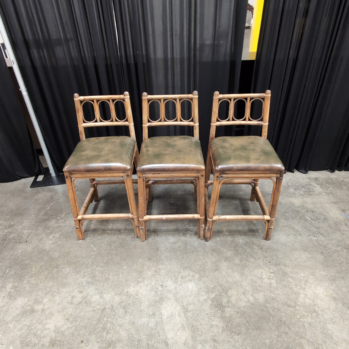 Vintage Bamboo Frame Dining Chair with Green Seat
