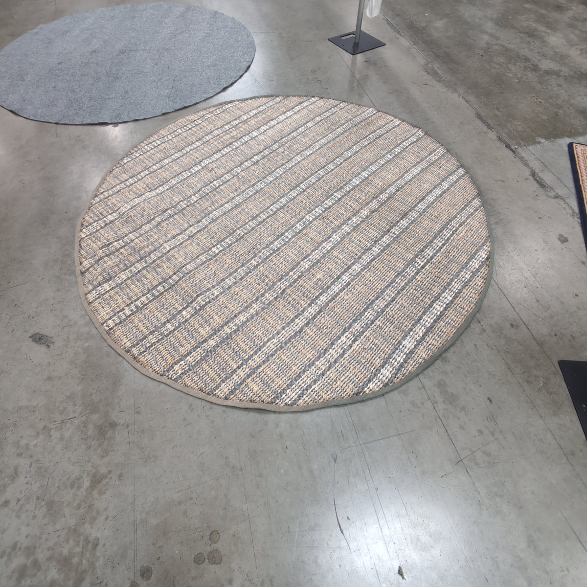 Tan and Grey Striped Area Rug in Natural Fiber