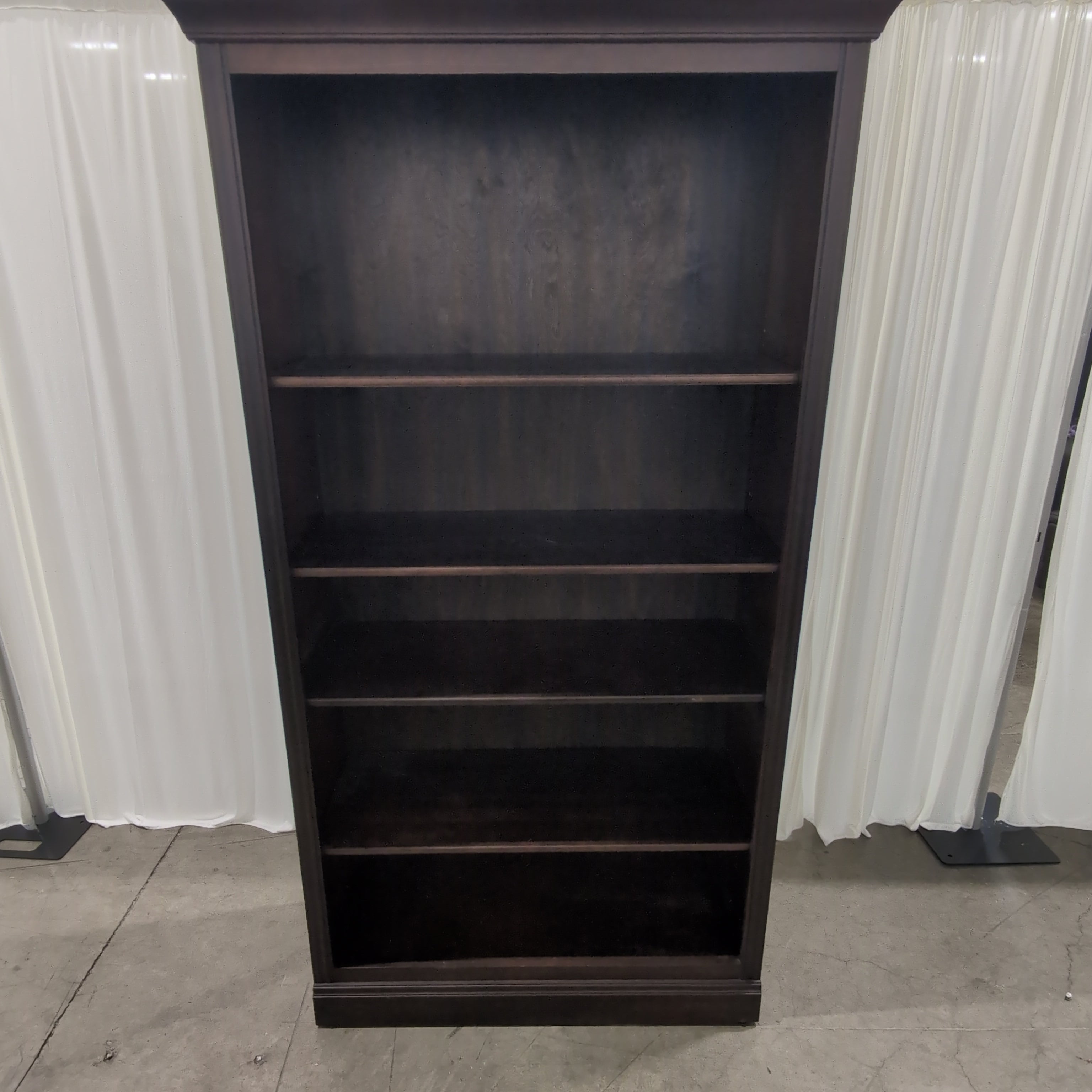 Dark Wood Five-Shelf Bookcase with Crown Molding