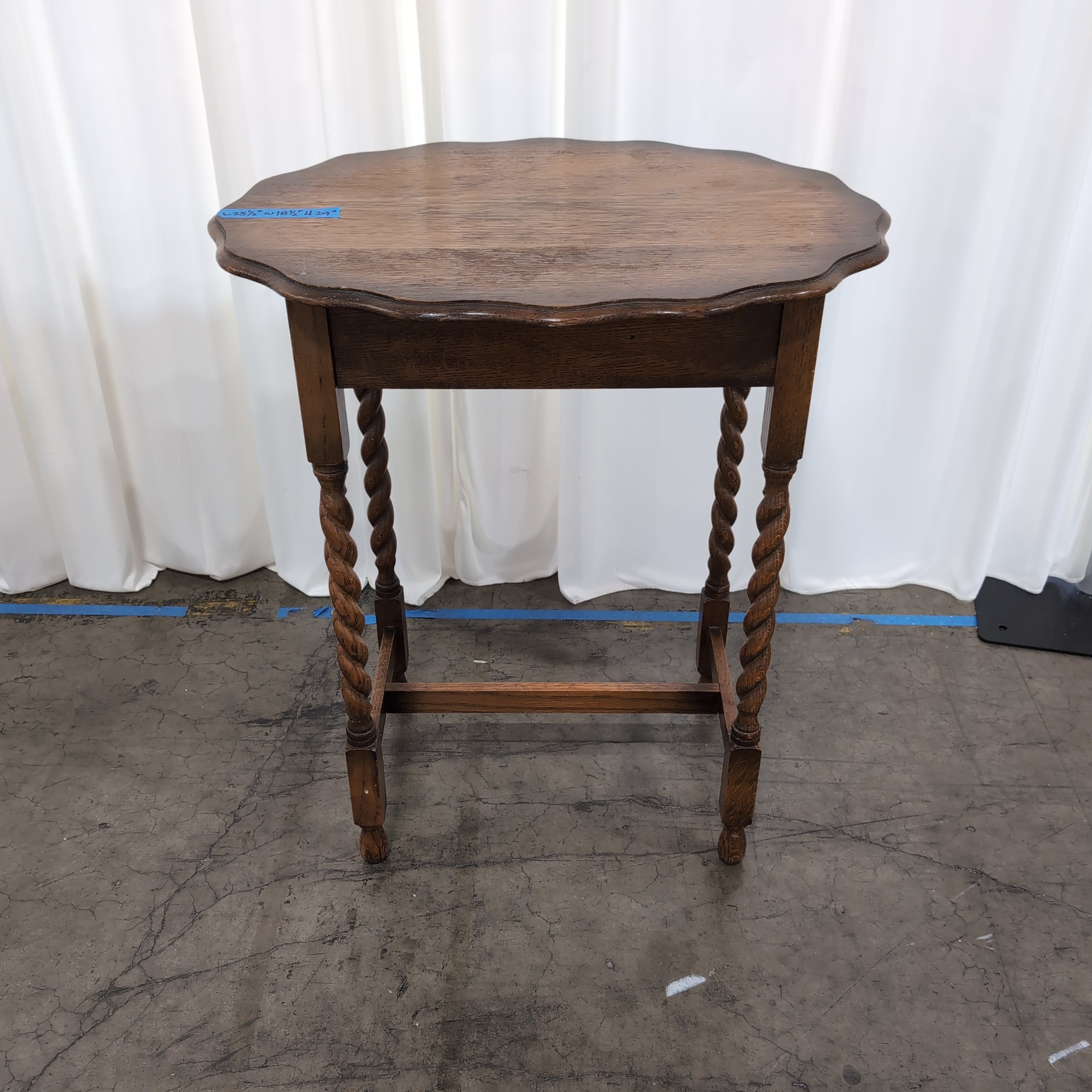 Vintage Scalloped Top Wood End Table with Barley Twist Legs