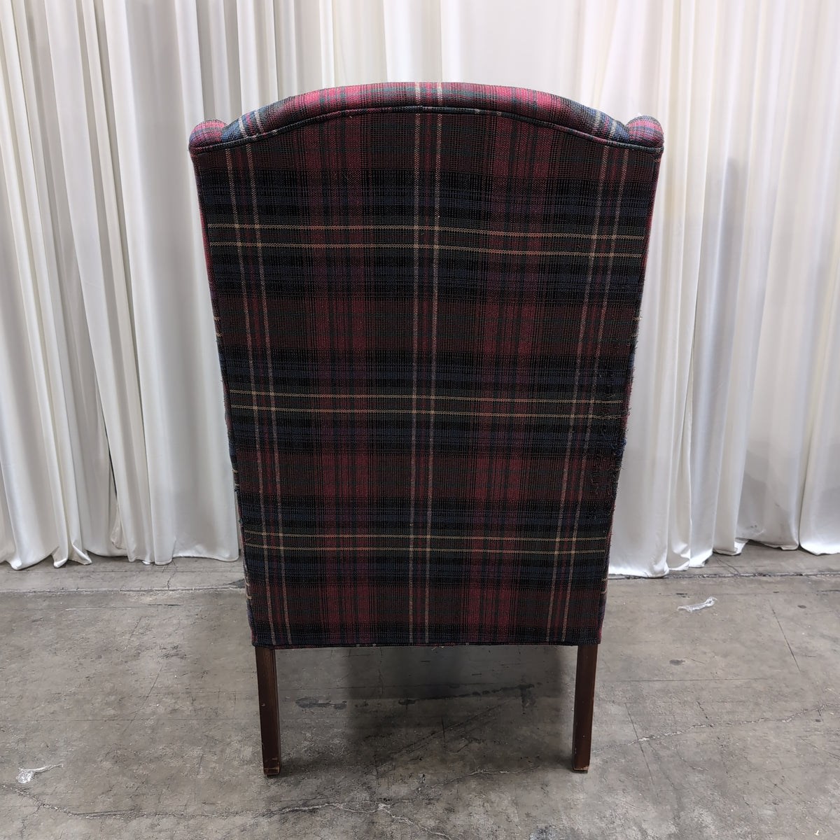 Traditional Red Plaid Wingback Chair with Carved Legs