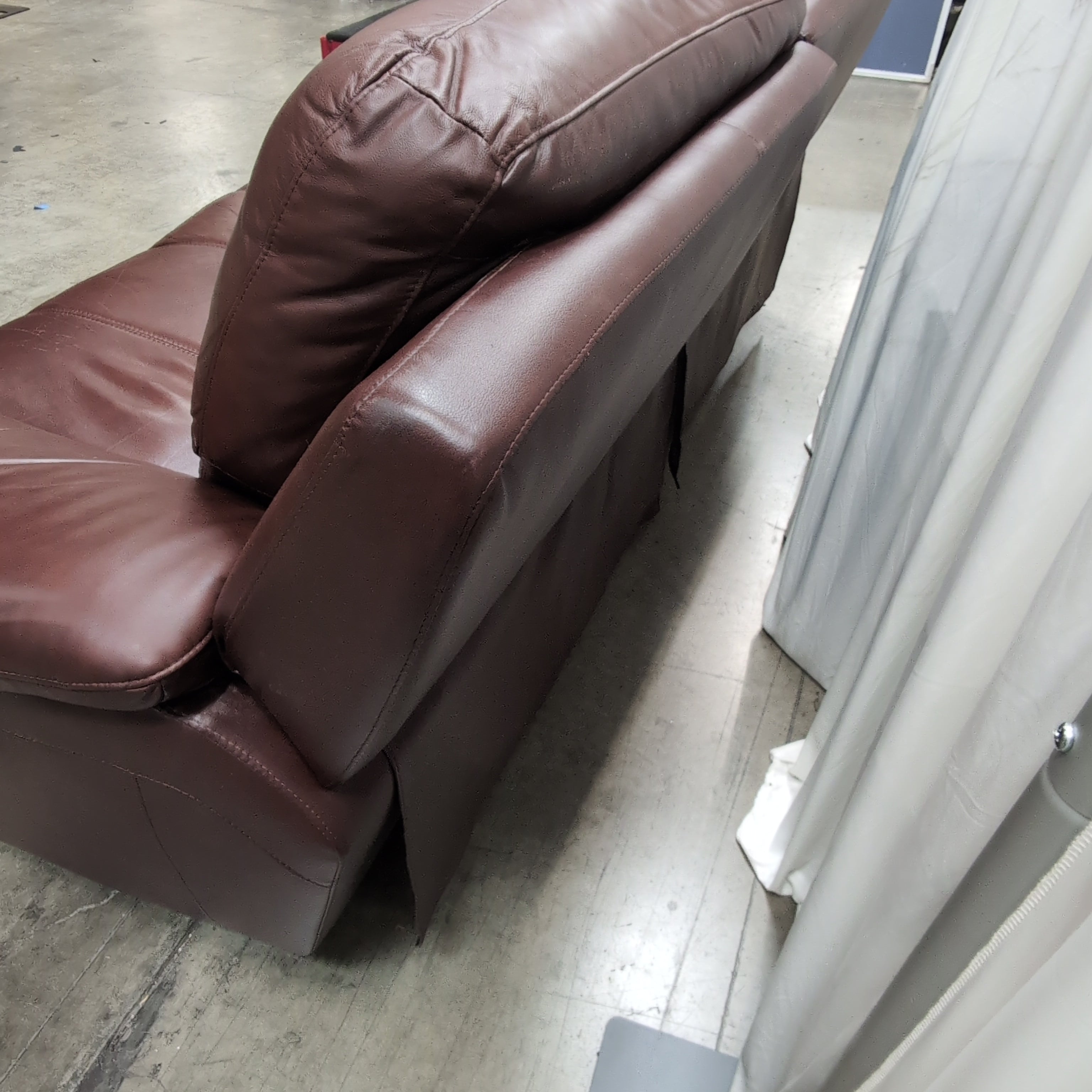 Burgundy Leather Three-Seat Couch