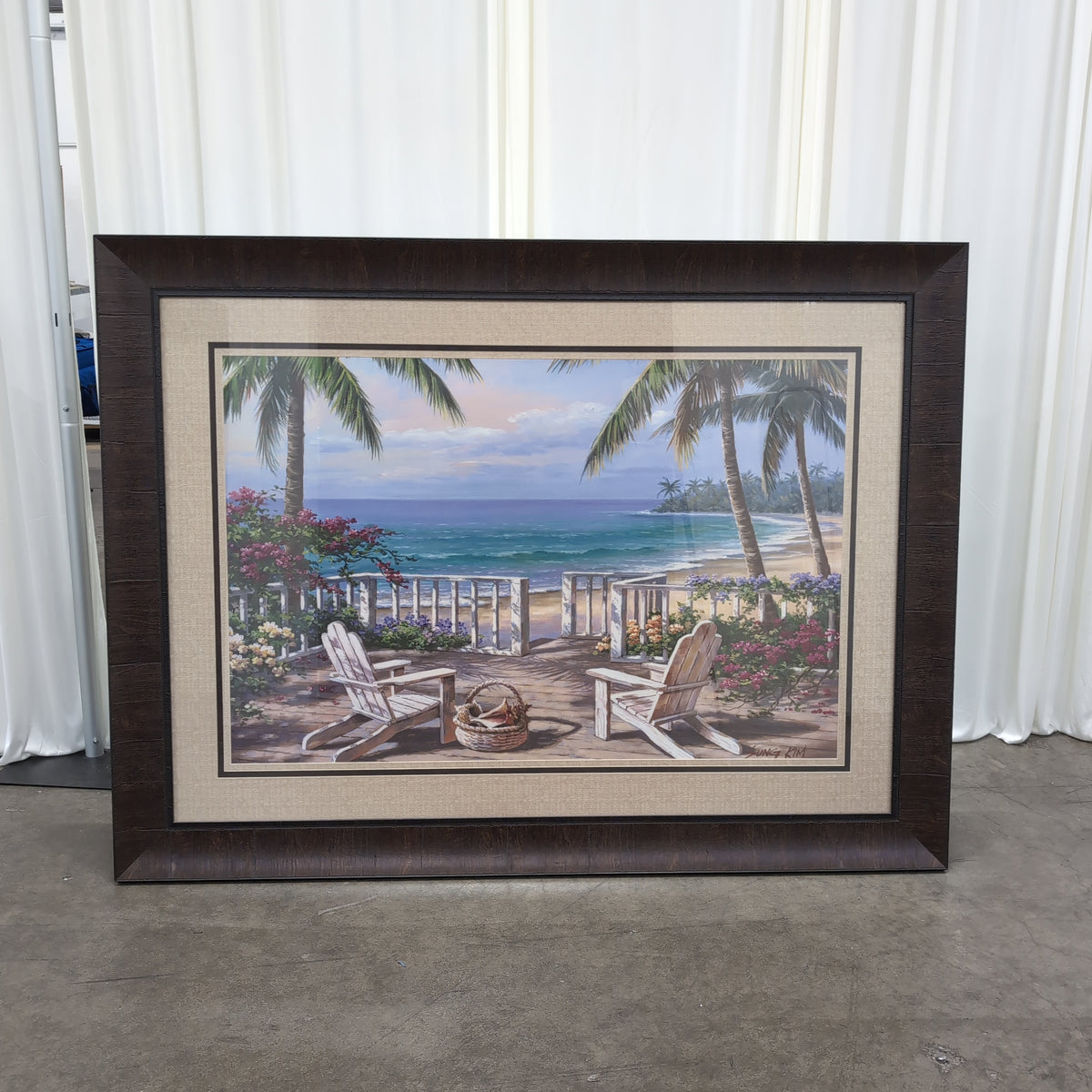 Tropical Beach Scene Framed Art with Linen Mat