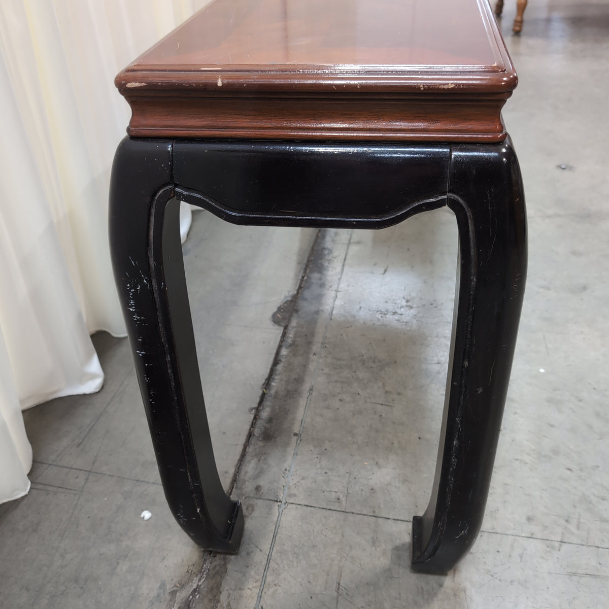 Two-Tone Asian Style Console Table with Carved Apron
