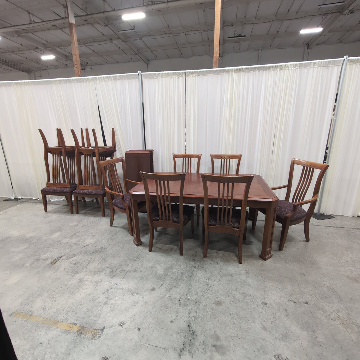 Dark Stained Wood Dining Table with Chamfered Corners